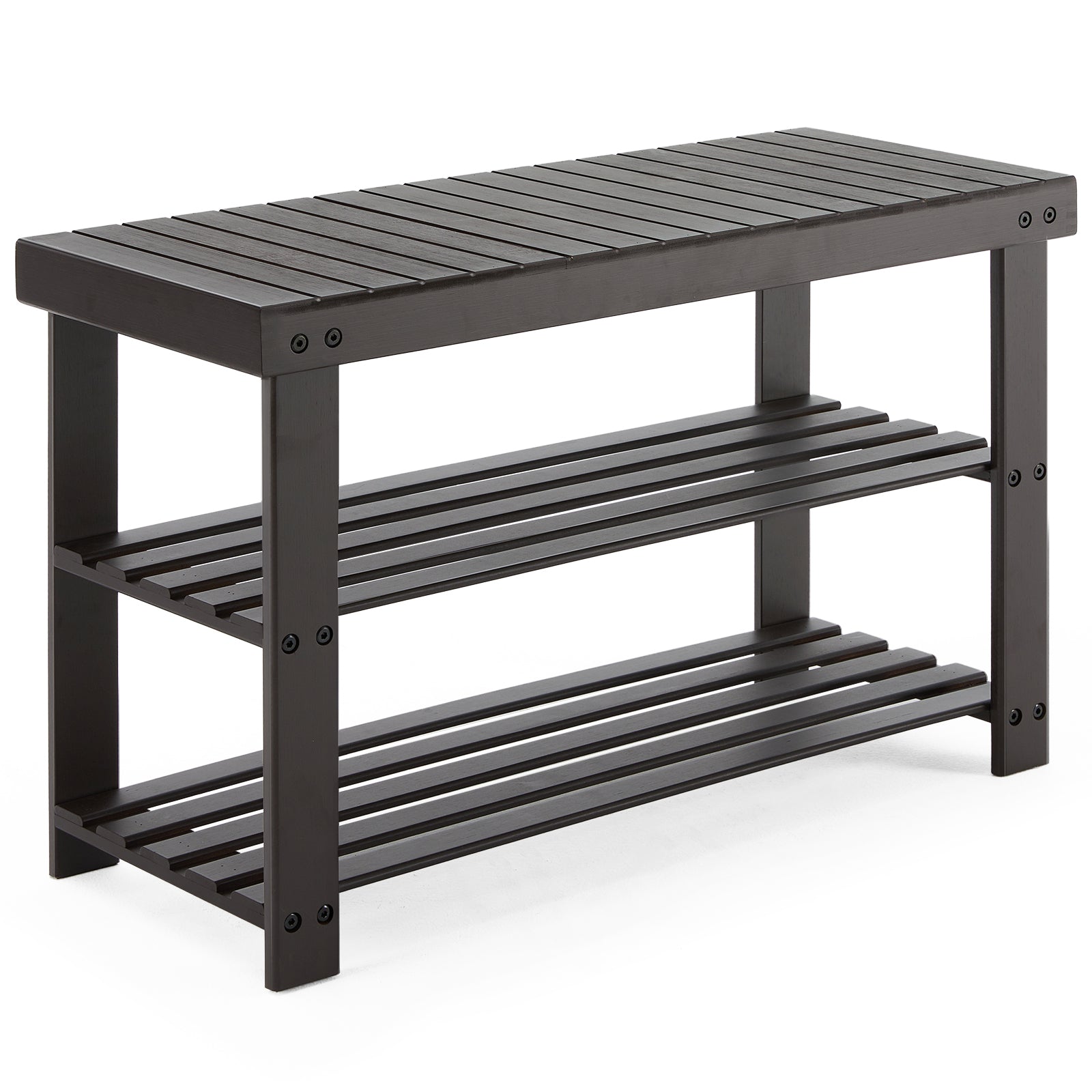 3-Tier Bamboo Shoe Rack Bench, 11.3 x 27.6 x 17.8 Inches Compact Storage Organizer with 286lb Capacity for Entryway, Bedroom and Living Room