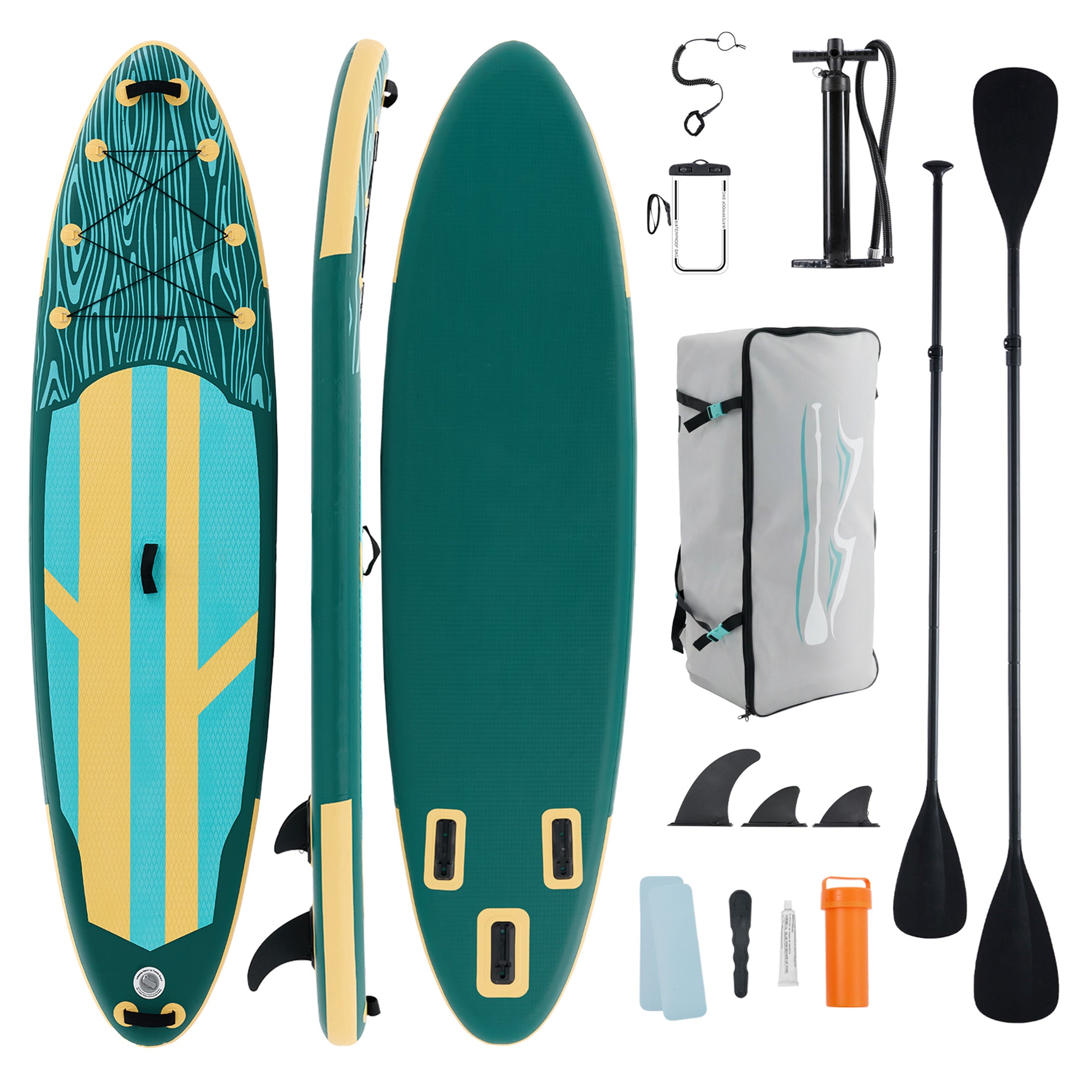 EDX Inflatable Stand Up Paddle Board SUP with Accessories, 126″ x 33″ x 6″ Inflatable Paddleboard, Wide Stable Non-Slip Deck, Fast Double Action Pump, Adjustable Paddle & Carry Bag