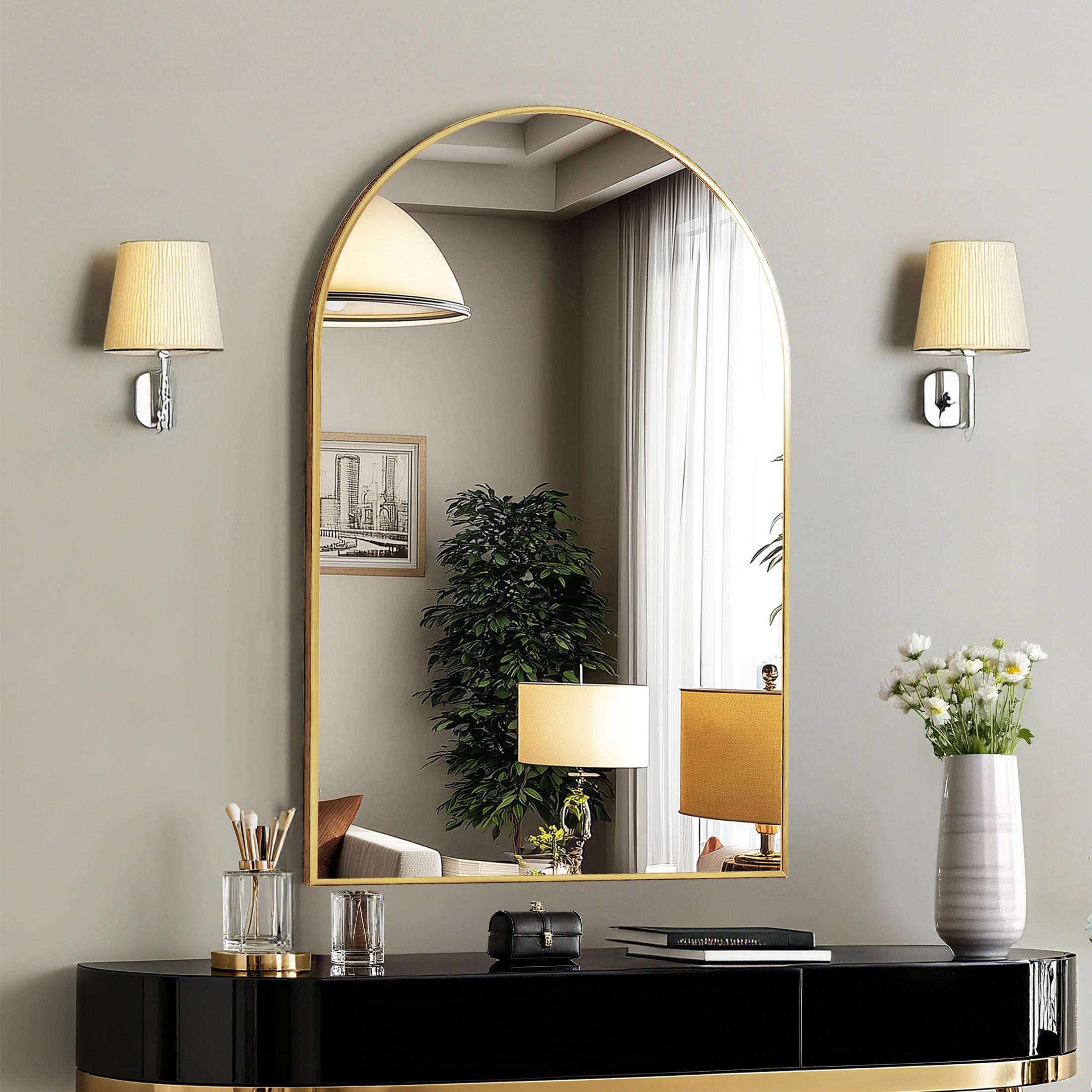 EDX Arched Bathroom Mirror, Wall Mounted Mirror with Aluminum Alloy Frame, Bathroom Mirror for Living Room, Bedroom, Bathroom and Entryway