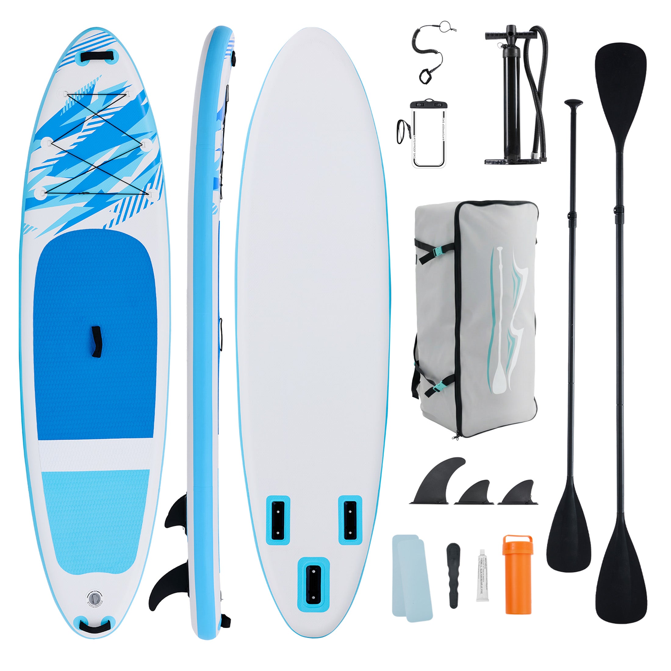 EDX Inflatable Stand Up Paddle Board SUP with Accessories, 126″ x 33″ x 6″ Inflatable Paddleboard, Wide Stable Non-Slip Deck, Fast Double Action Pump, Adjustable Paddle & Carry Bag