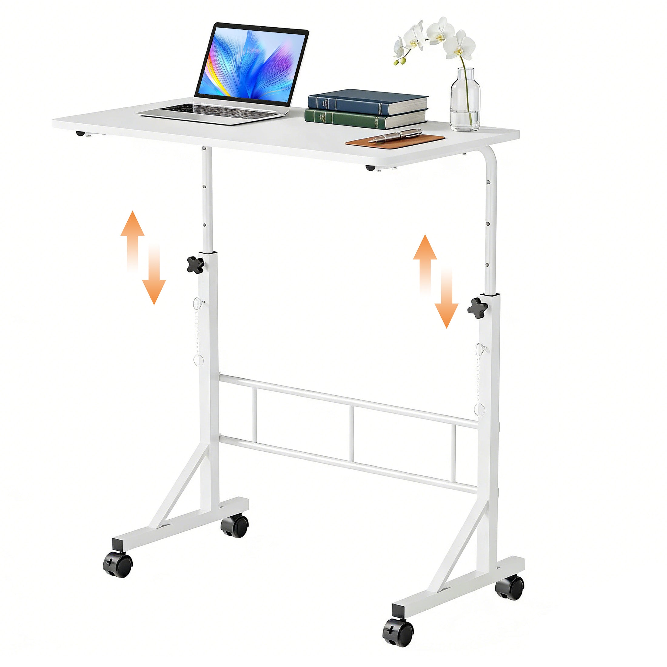 EDX Height Adjustable Standing Desk with Wheels, Single Desktop Mobile Standing Table, Rolling Computer Desk for Home Office Study Workspace, Treadmill Compatible