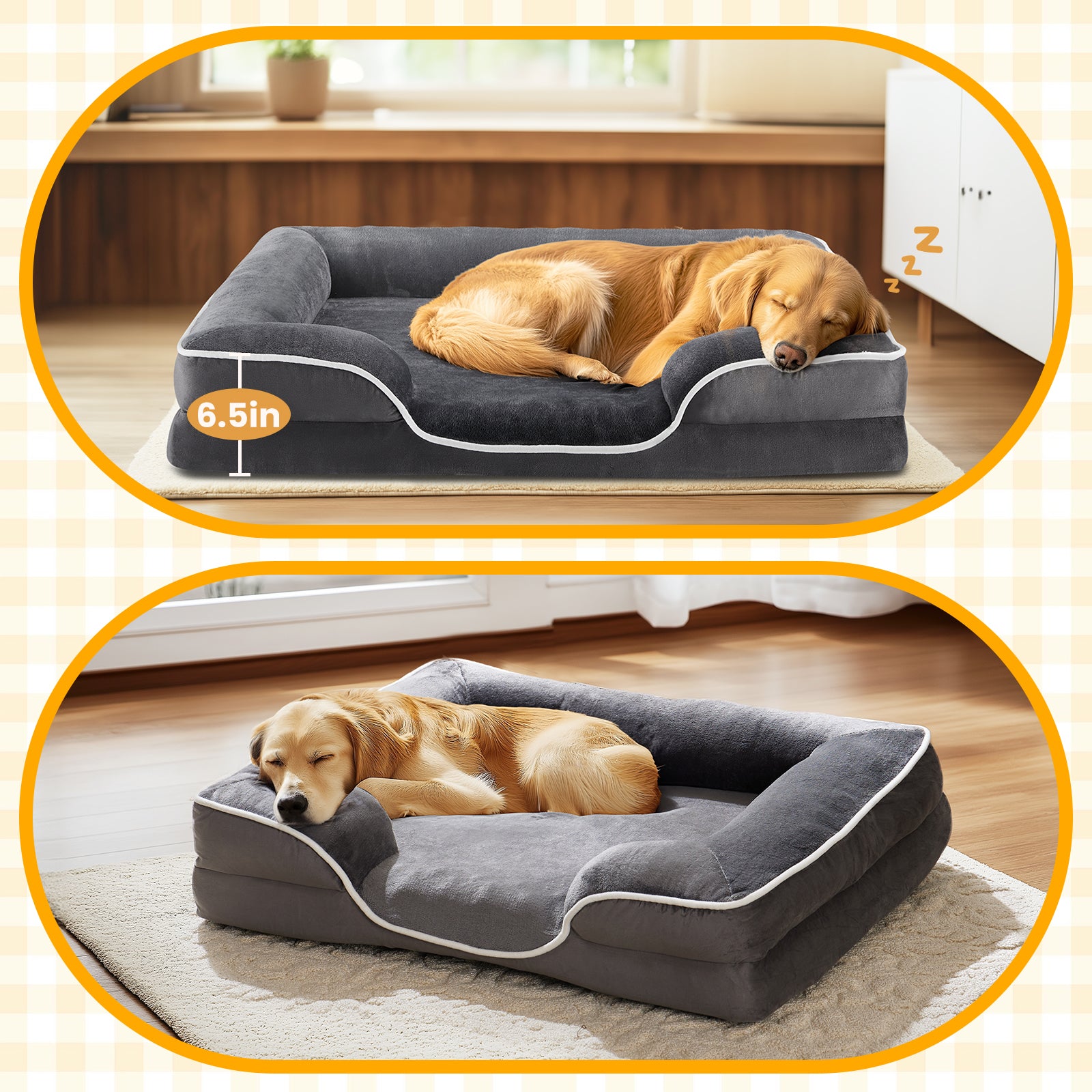 edx Orthopedic Dog Bed, Comfortable Pet Sofa, Supportive Foam Pet Sofa with Non-Slip Base, Machine Washable and Removable Cover, Waterproof Design，28"x23"in, Gray (No ratings yet)
