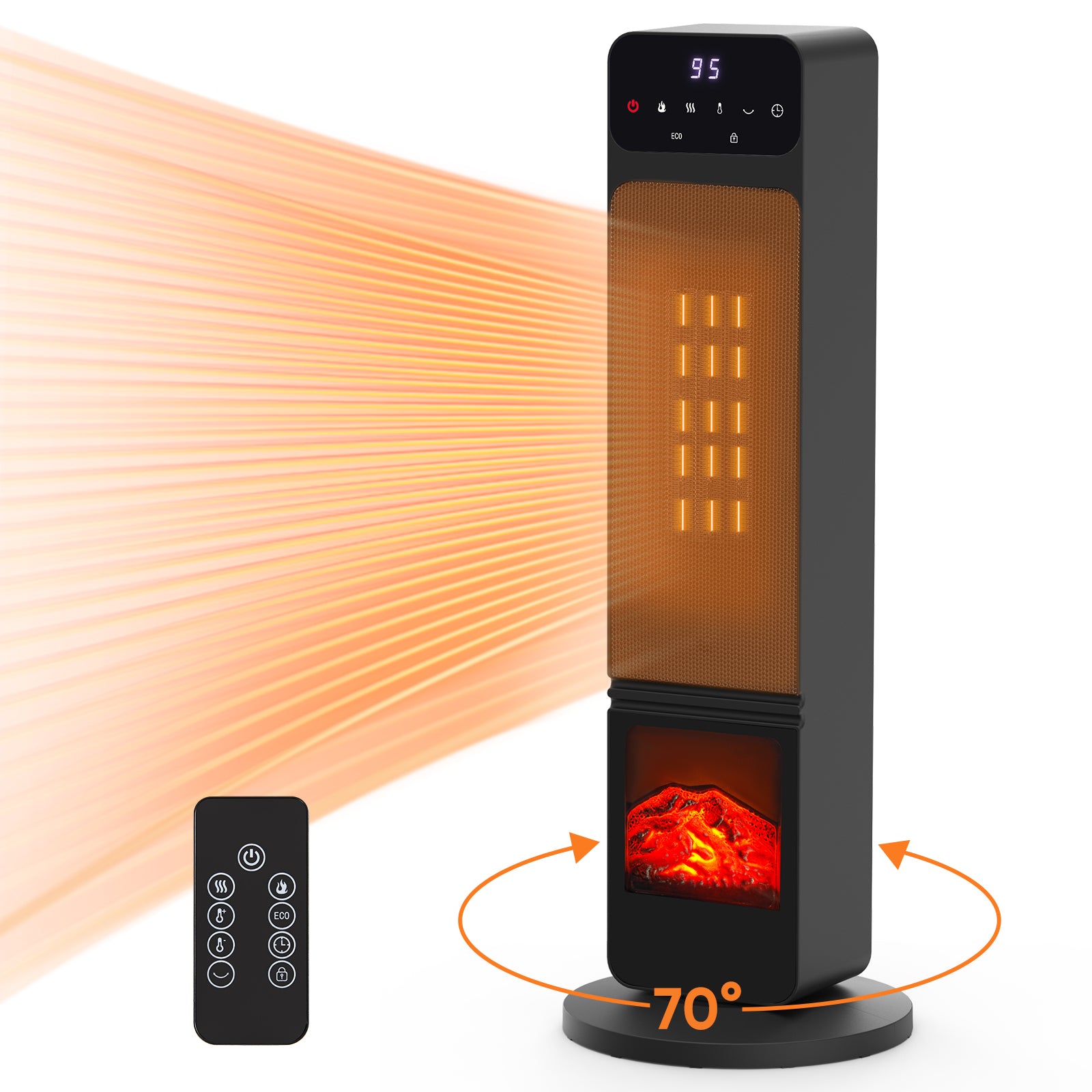 Mayoume Electric Heaters, Oscillating Ceramic Heater with Remote, 4 Heating Modes, Overheating & Tip-Over Protection, Office, and Indoor Use, Black