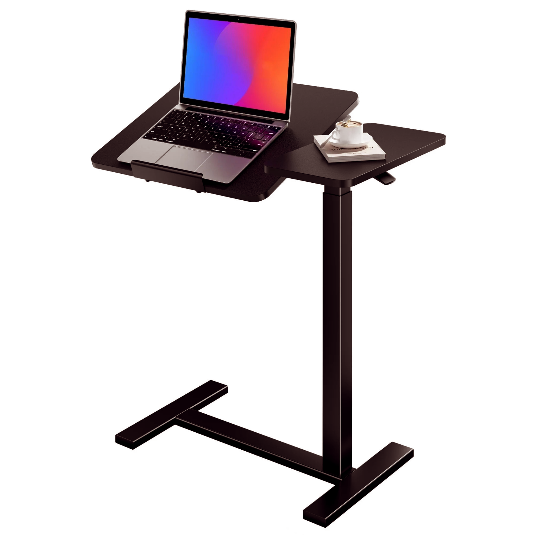 ZUNMOS Overbed Bedside Lap Desk with Wheels and Tilt Top, Mobile Standing Lap Desk Pneumatic Adjustable Height for Home Office Bedroom Sofa