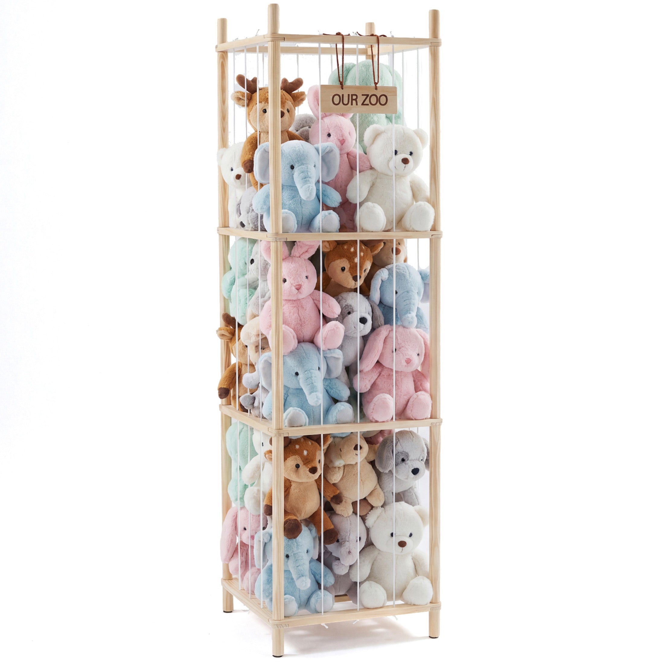 EDX Large Stuffed Animal Storage Organizer for Kids, Wooden Toy Storage Holder, Space Saving Toy Zoo for Playroom, Bedroom, Nursery & Kids Room