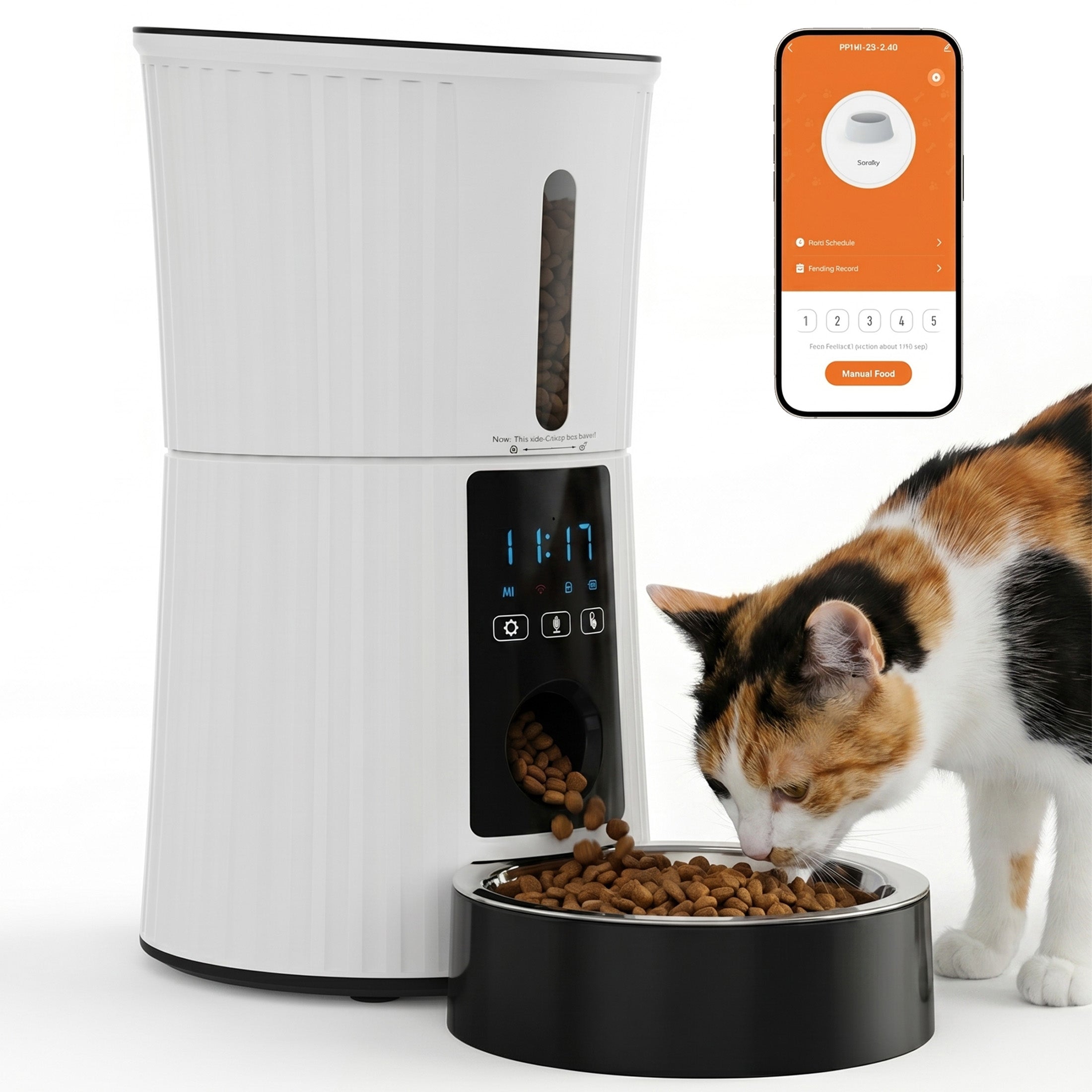 EDX WiFi 4L Automatic Pet Feeder&nbsp;with App, 7-Day Feeding Logs, 10s Voice Recorder & Dual Power, for Home/Weekend Trips,&nbsp;Timed Feeder for Cats & Dogs, White