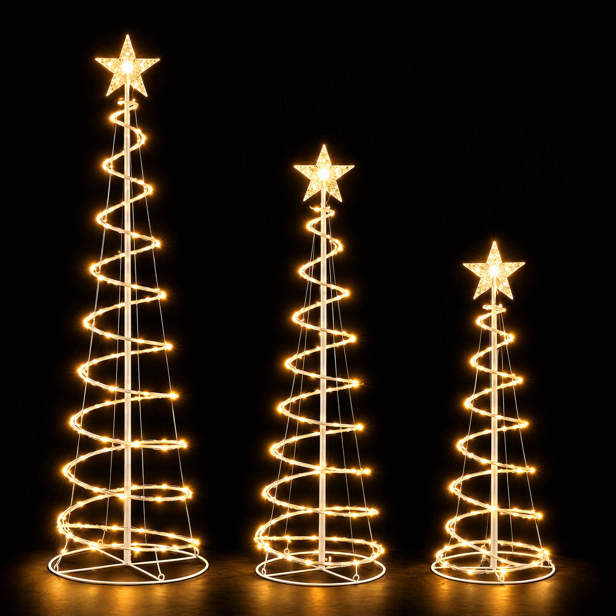 Gianna 3-Piece Lighted Christmas Tree Set, 3 ft 5 ft 6 ft LED Trees with Star Toppers, Indoor Outdoor Christmas Yard Decor