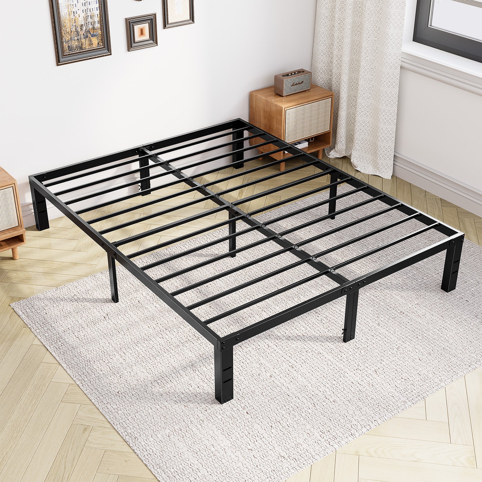 Bed Frame, Heavy Duty Metal Bed Frame with Underbed Storage, No Box Spring Required
