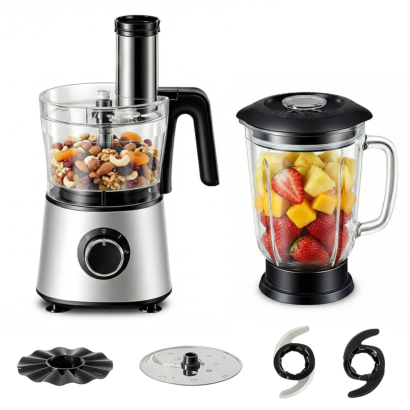 edx 5-Cup Capacity Food Processor, Vegetable Chopper, Capable of Slicing, Shredding, Dicing, And Blending, Stainless Steel Construction