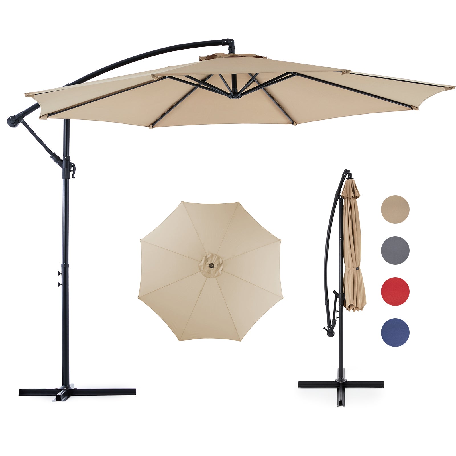 10FT Offset Hanging Patio Umbrella Outdoor with Push Button Tilt & Self-Locking, Polyester Shade, 8 Sturdy Ribs, Blue