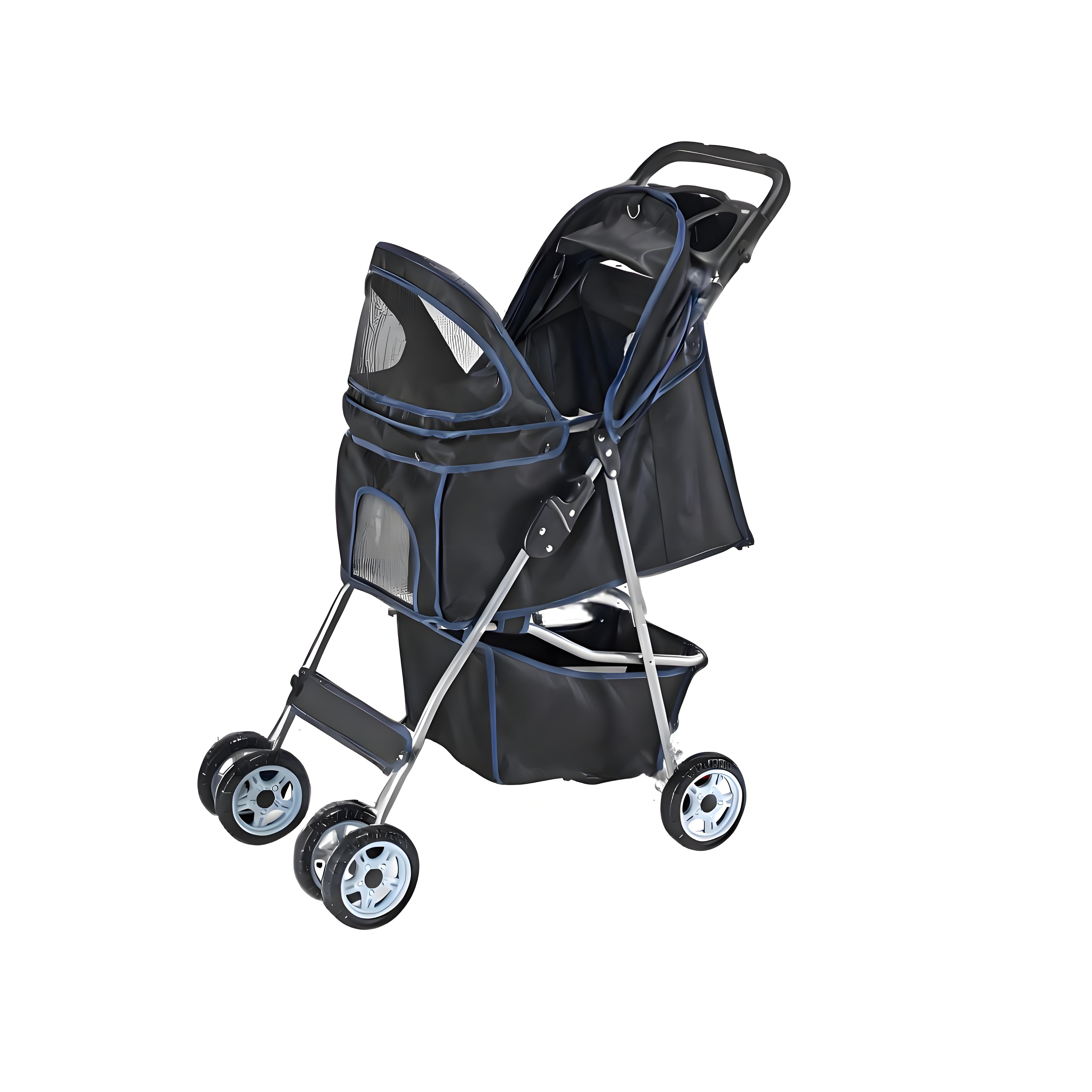 edx 4 Wheels Pet Stroller, Dog and Cat Strollers, With Storage Basket and Cup Holder, Lightweight Travel Carrier, Breathable Mesh, Waterproof and Foldable for Small Pets Outdoor Walk, Black