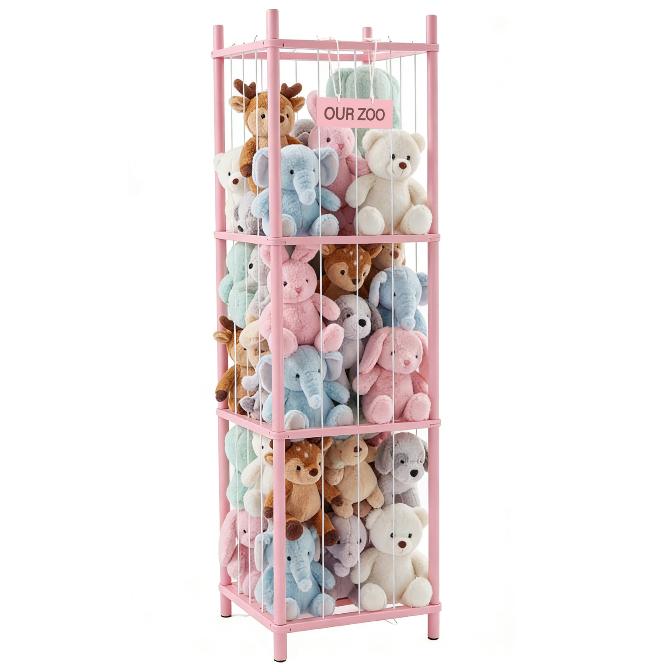 EDX Large Stuffed Animal Storage Organizer for Kids, Wooden Toy Storage Holder, Space Saving Toy Zoo for Playroom, Bedroom, Nursery & Kids Room