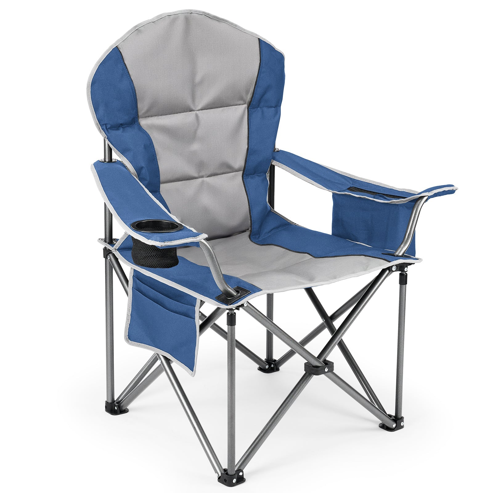 edx Oversized Camping Folding Chair, Heavy Duty Padded Chair with Cup Holder Storage and Cooler Bag, 5000 LBS Steel Frame, Portable for Outdoor