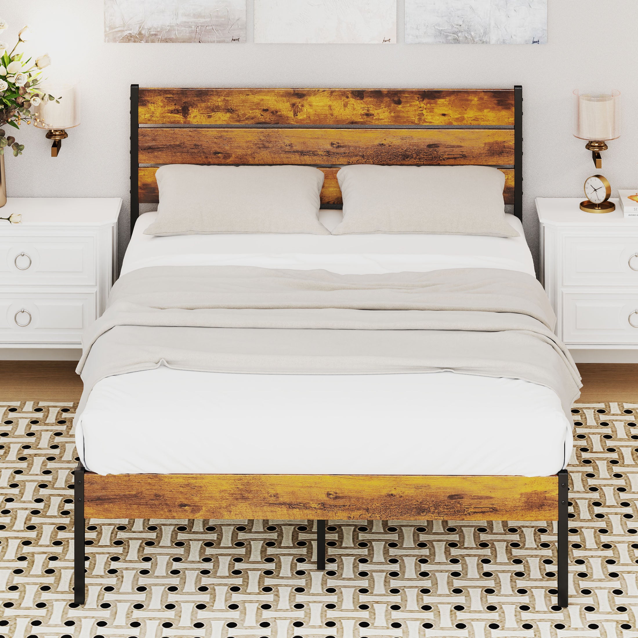 ZUNMOS Metal Bed Frame with Headboard and Footboard, No Box Spring Needed