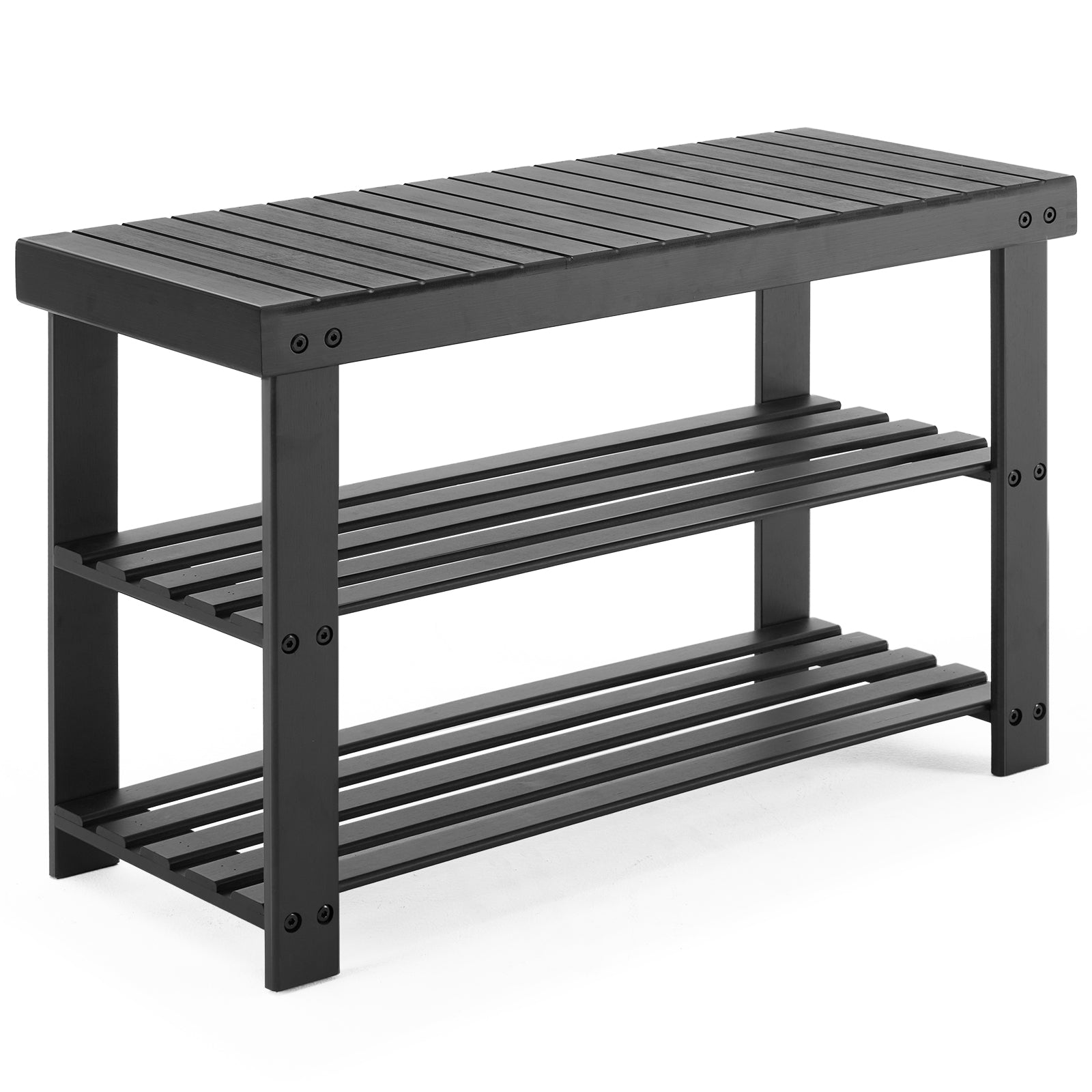3-Tier Bamboo Shoe Rack Bench, 11.3 x 27.6 x 17.8 Inches Compact Storage Organizer with 286lb Capacity for Entryway, Bedroom and Living Room