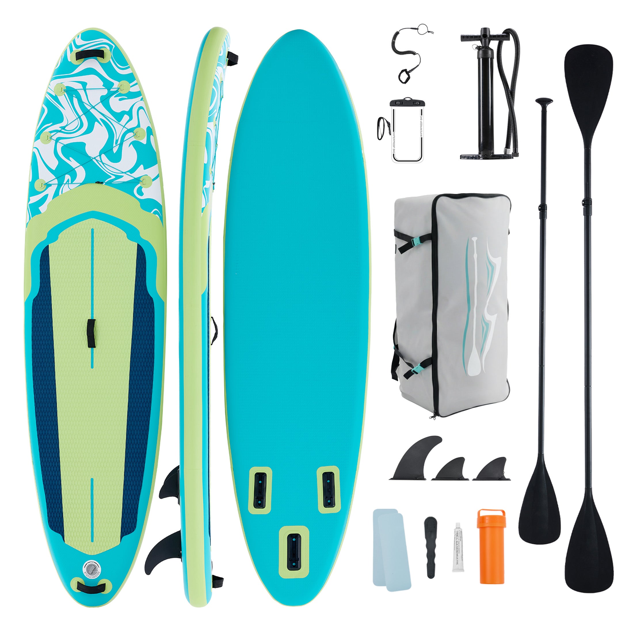 EDX Inflatable Stand Up Paddle Board SUP with Accessories, 126″ x 33″ x 6″ Inflatable Paddleboard, Wide Stable Non-Slip Deck, Fast Double Action Pump, Adjustable Paddle & Carry Bag