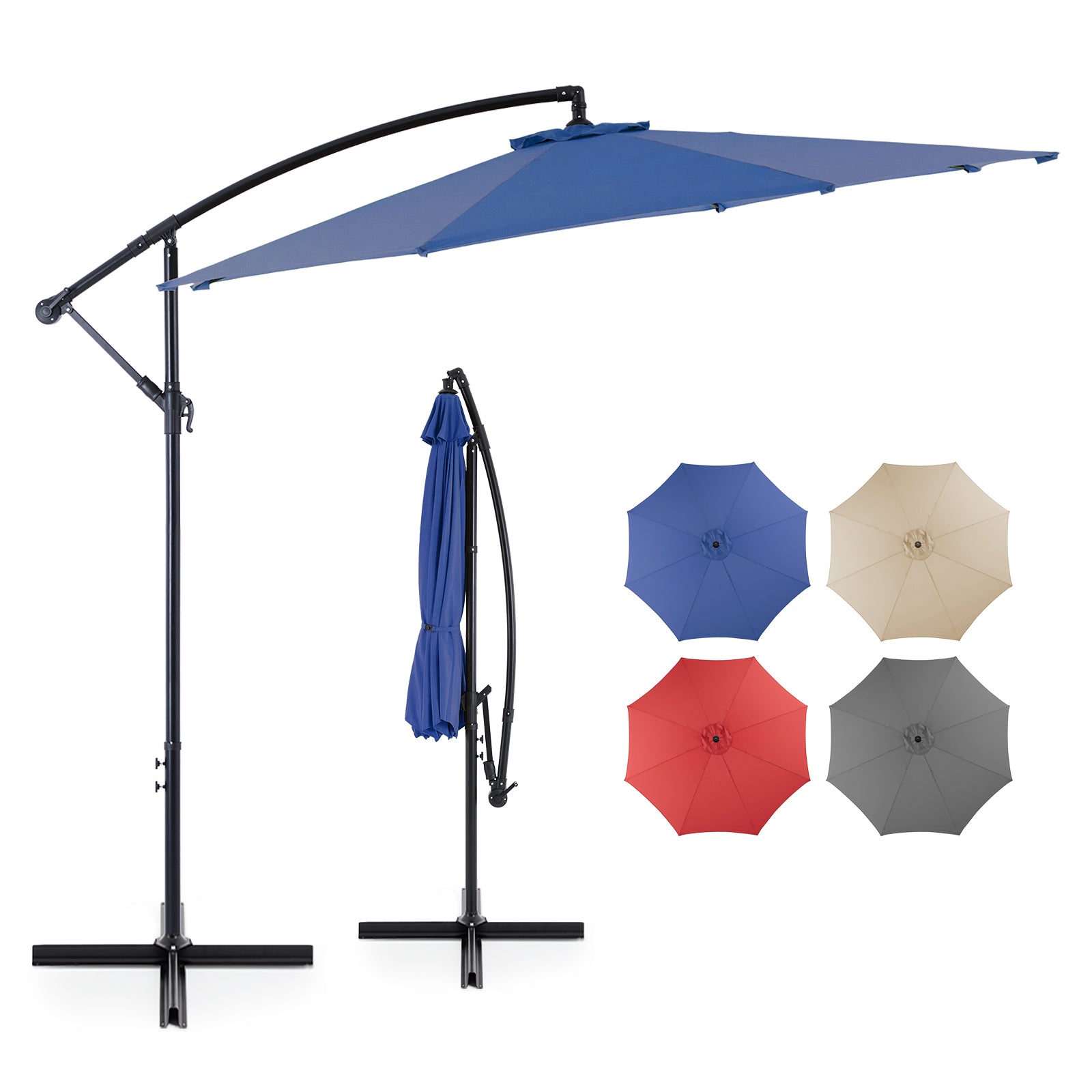 10FT Offset Cantilever Patio Umbrella with Easy Tilt & Crank, Self-Locking Design, 8 Robust Ribs for Outdoor Shade, Ideal for Decks and Gardens