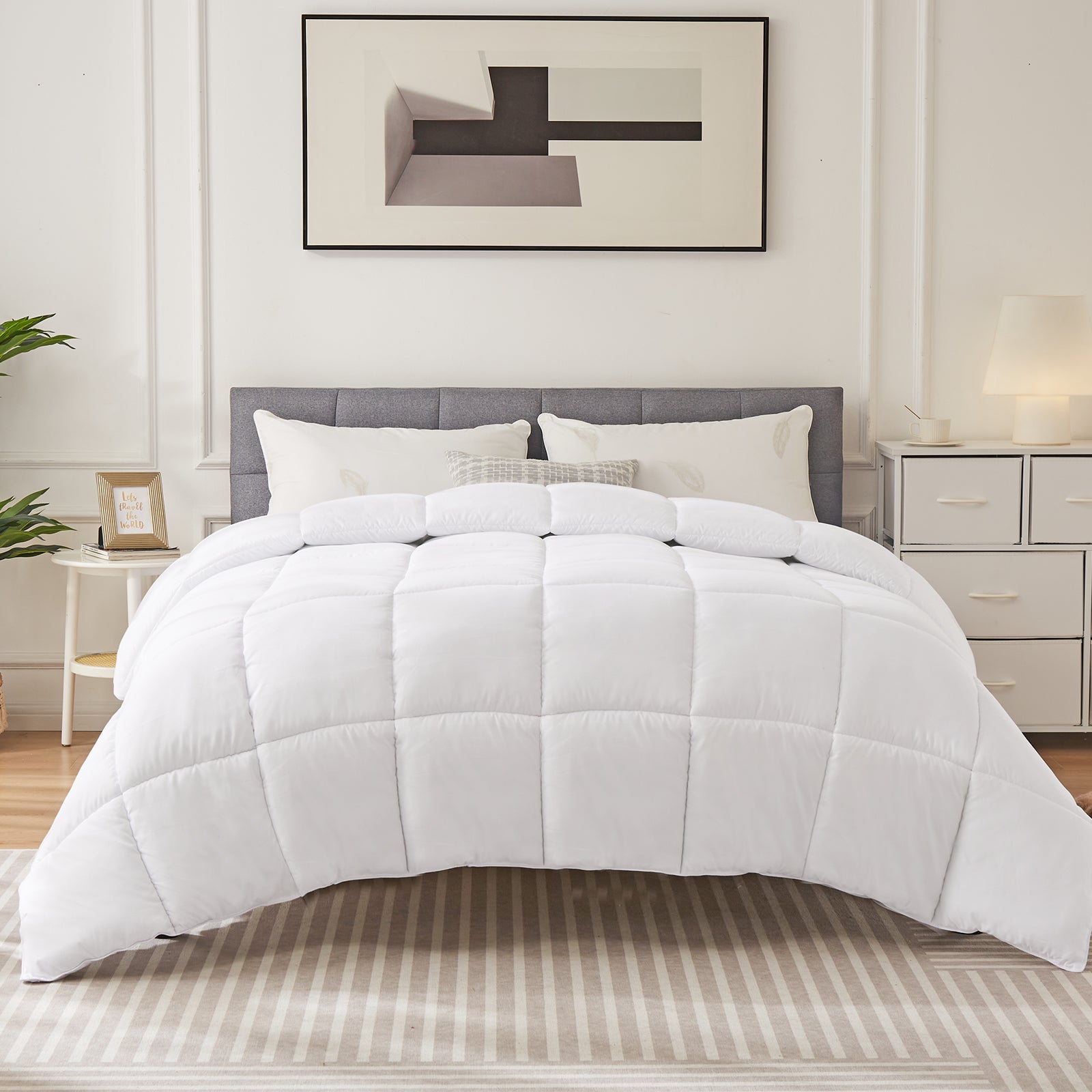 Bedding Comforter Duvet Insert, All Season Duvet, Down Alternative Bed Comforter, Quilted Comforter with Corner Tabs, White