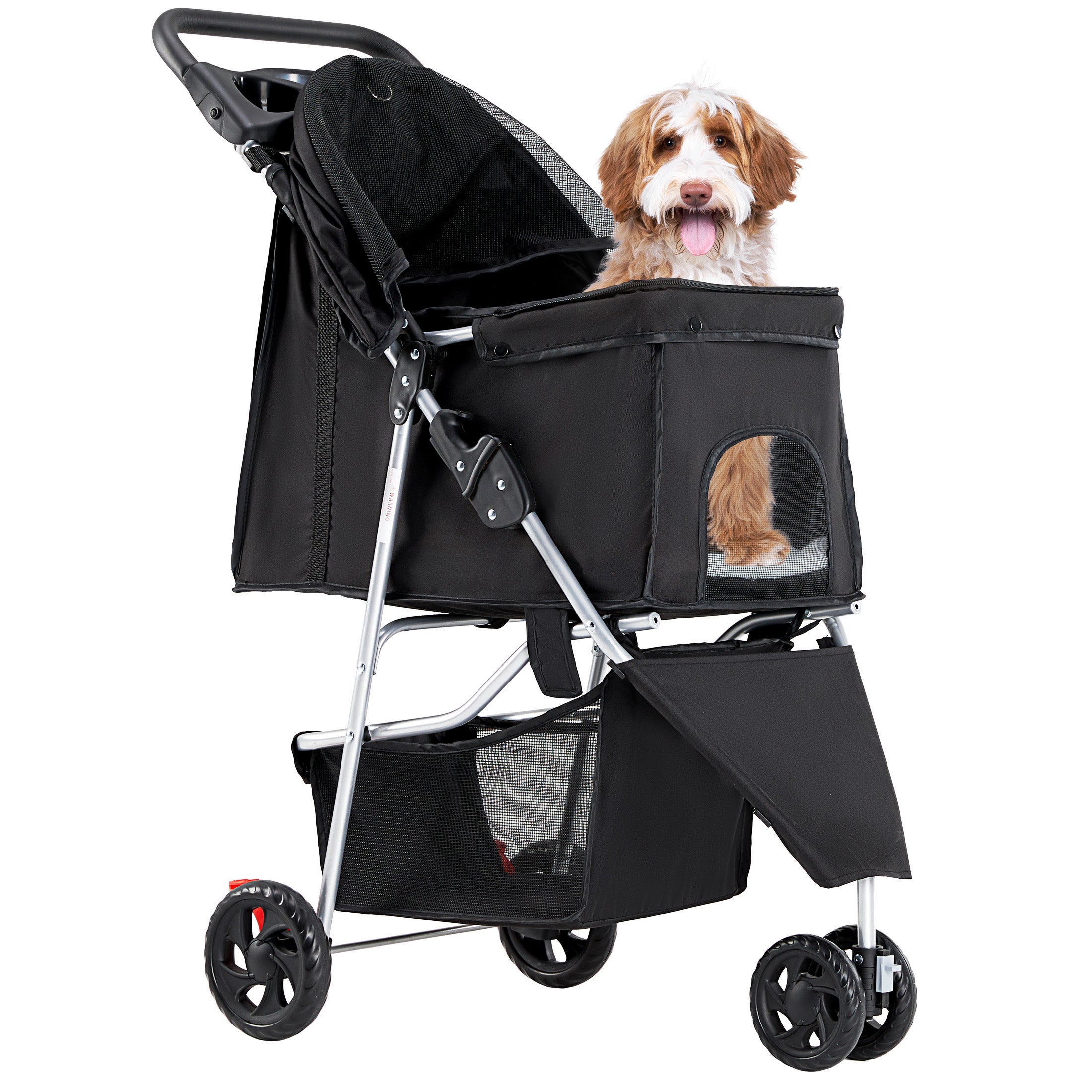 Dog Stroller, Pet Travel Folding Carrier with Storage Basket for Cat/Dog, 3 Wheels