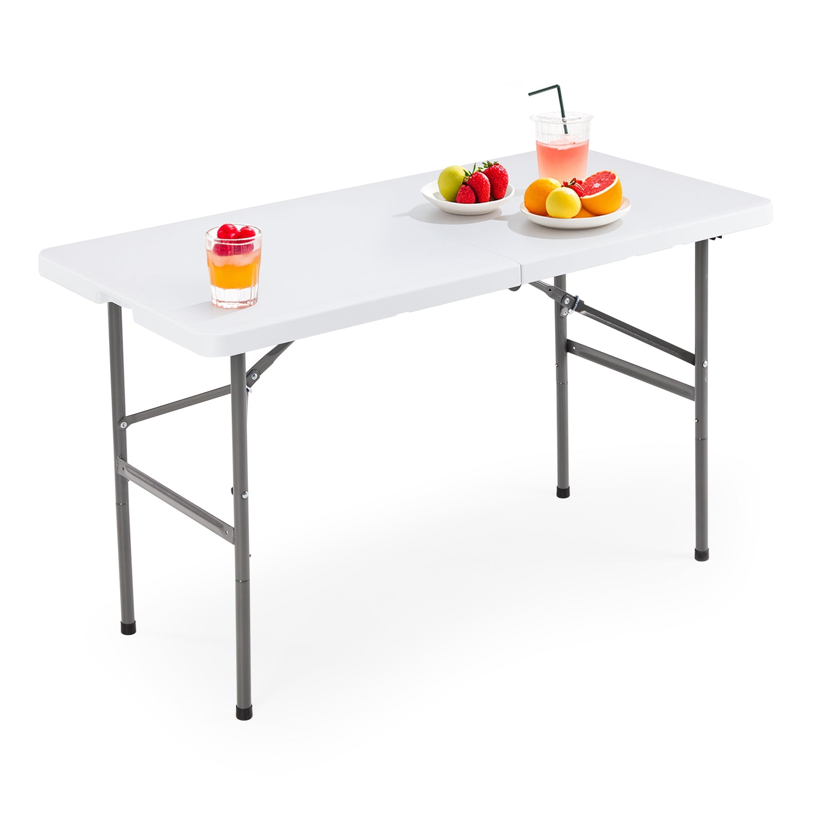 Plastic Folding Table for Indoor and Outdoor Use, Great for Picnics, Camping, Barbecues and Parties, Built-in Carrying Handle, White