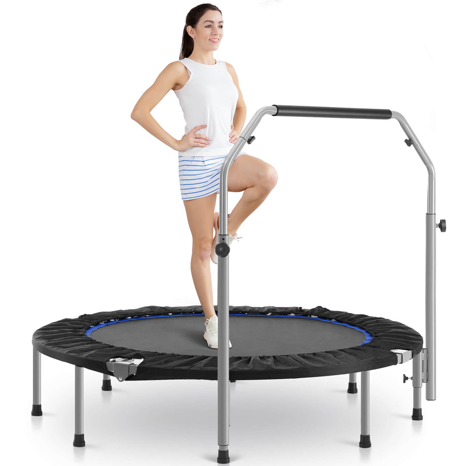 40"/48" Foldable Mini Trampoline for Adults, Rebounder Trampoline for Adults with Adjustable Bar