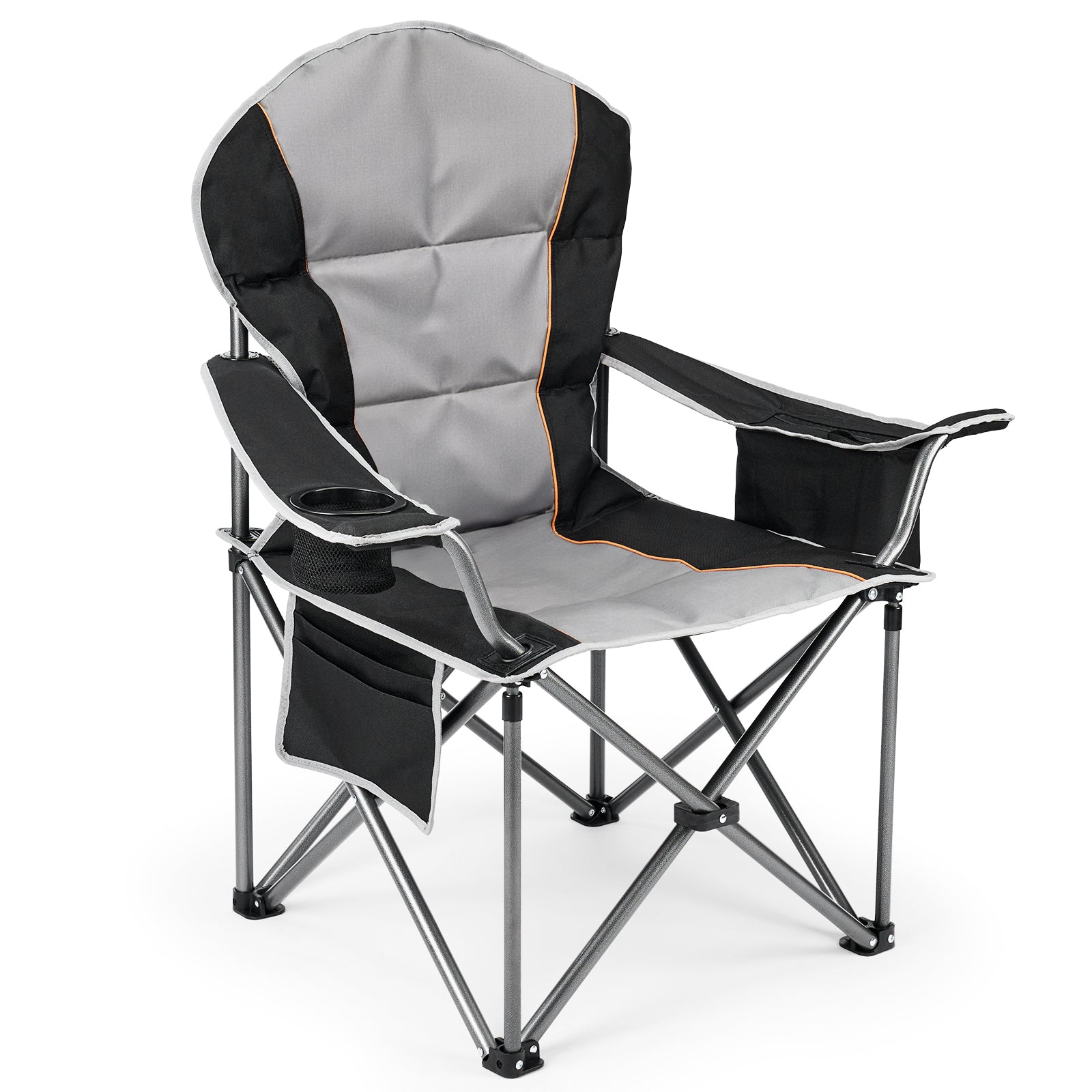 edx Oversized Camping Folding Chair, Heavy Duty Padded Chair with Cup Holder Storage and Cooler Bag, 5000 LBS Steel Frame, Portable for Outdoor