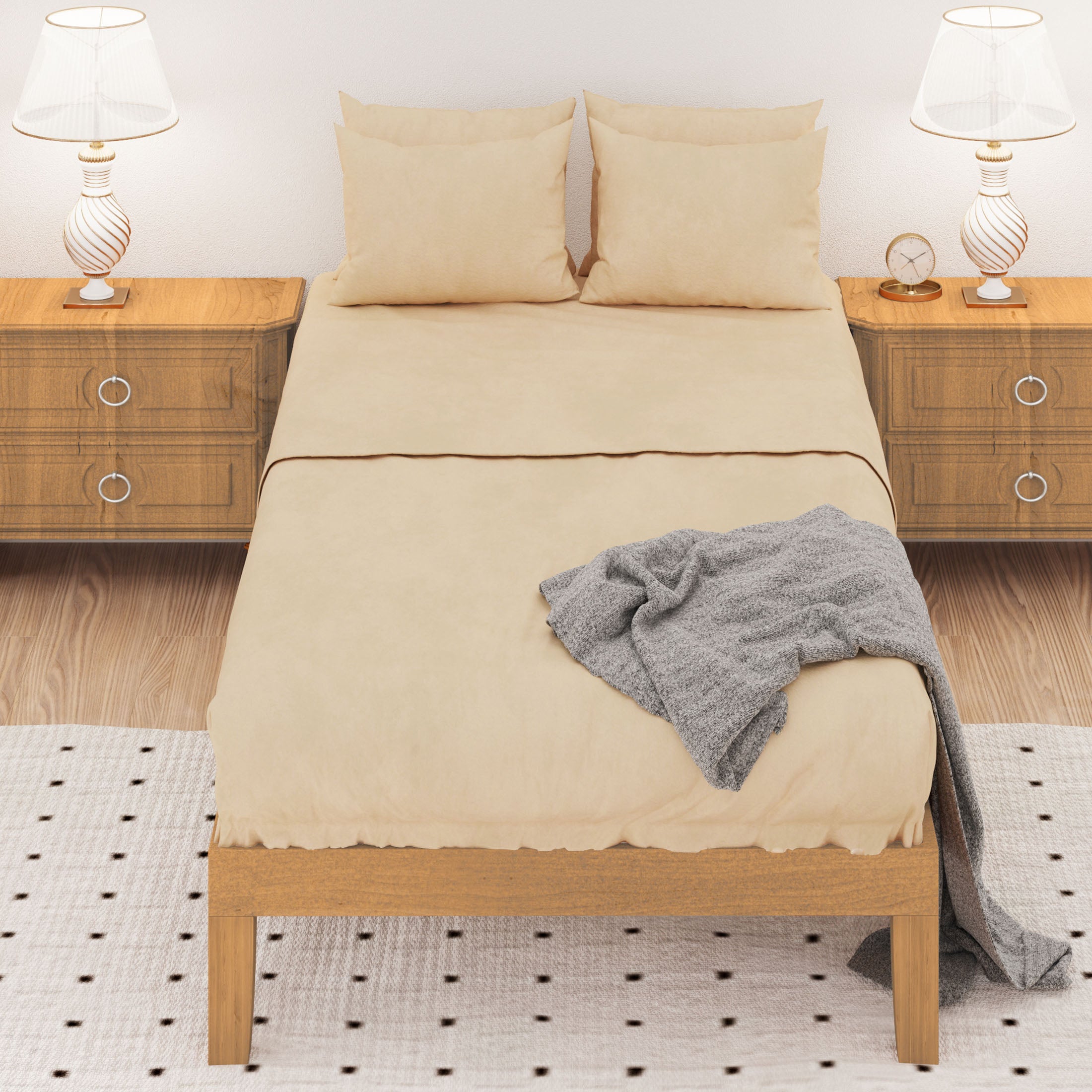 ZUNMOS 12 IN Solid Wood Bed Frame with Wood Slat Support, Sturdy, No Box Spring Needed