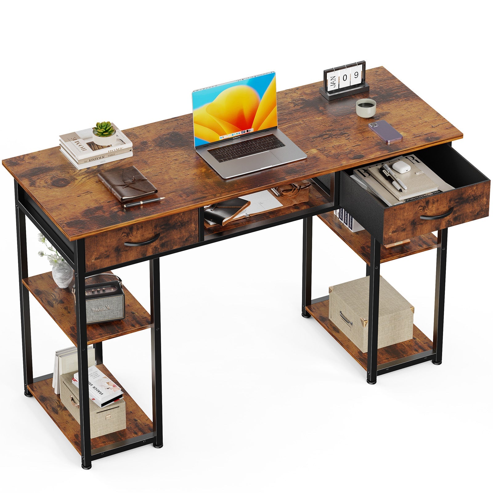 edx Small Desk Fabric Drawers & Storage Shelves, Home Office Computer Desk, Writing Desk Small Space Desk Study Table for Home, Bedroom, 48 Inch, Balck