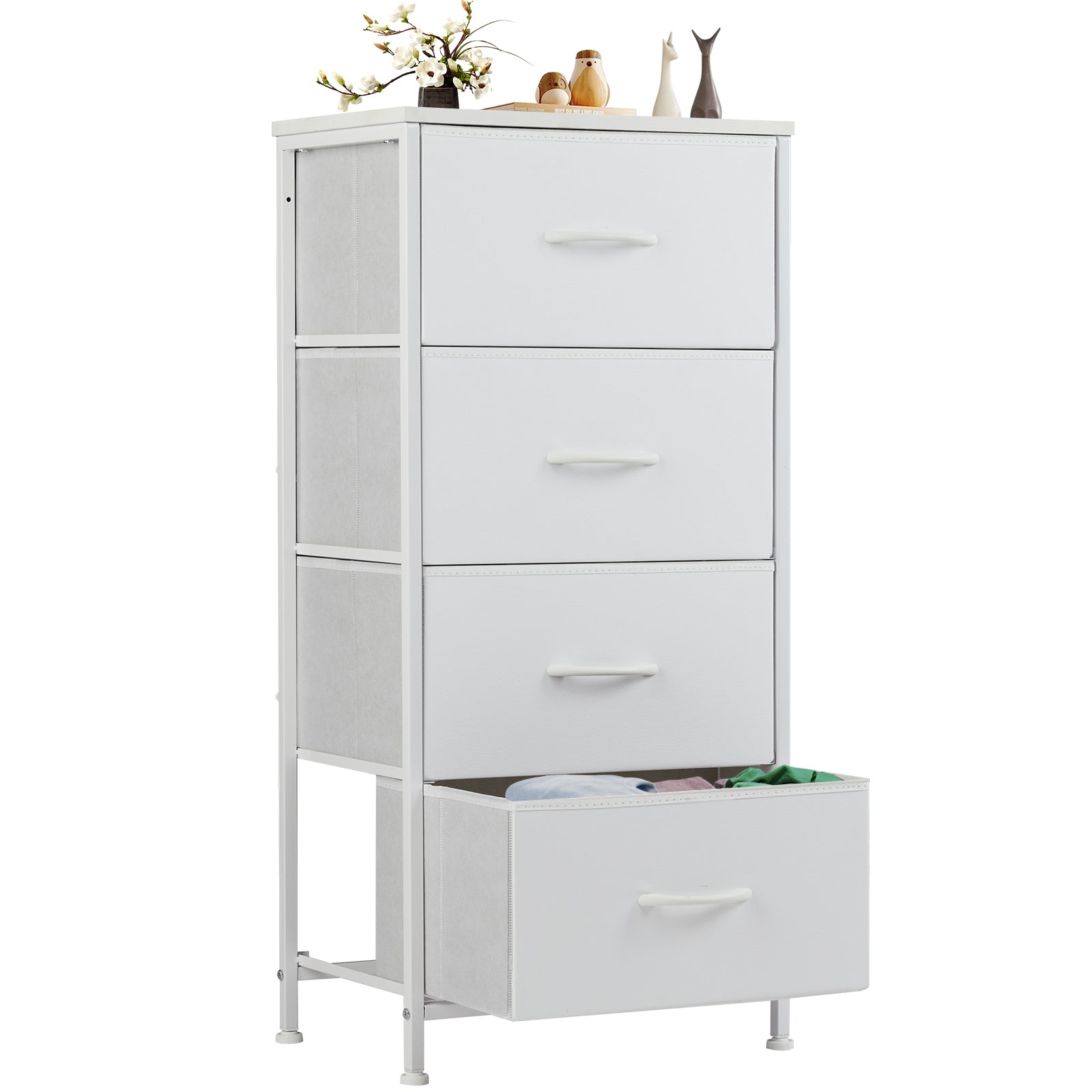 ZUNMOS 4 Drawer Fabric Dresser for Bedroom, Tall Chest of Drawer Organizer Storage Cabinet for Closet, Entryway