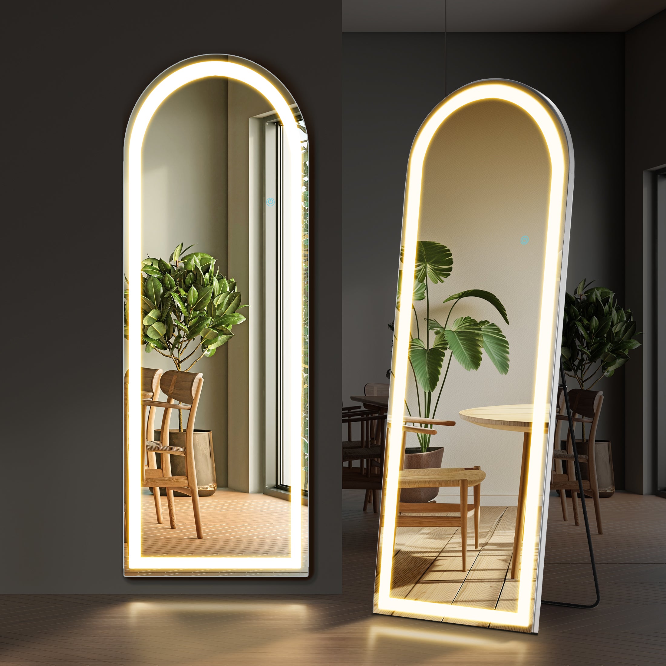 3 Color Lighting Mirror with LED Lights, 63"x20" Lighted Floor Standing Mirror with Stand, Wall Mounted Hanging