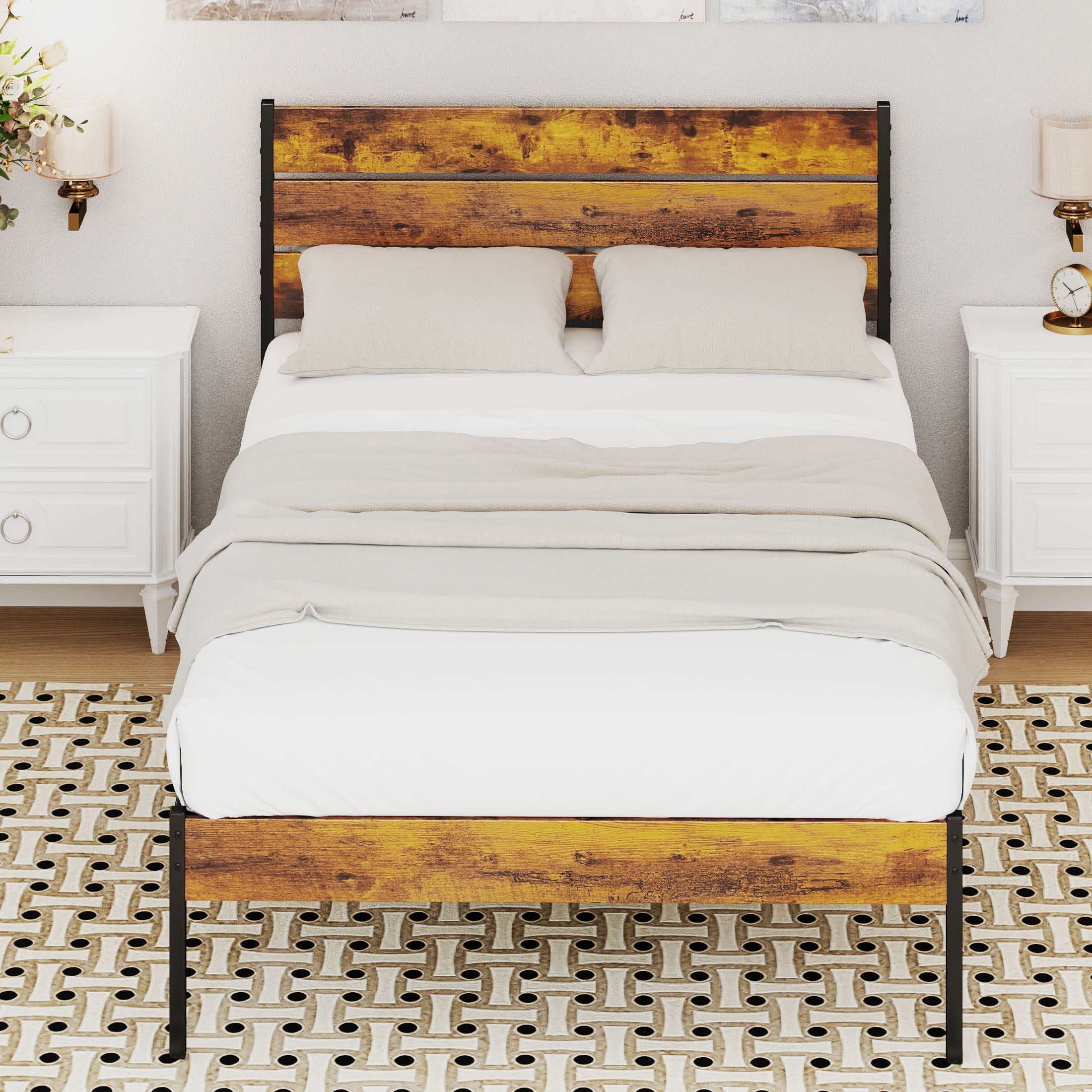ZUNMOS Metal Bed Frame with Headboard and Footboard, No Box Spring Needed
