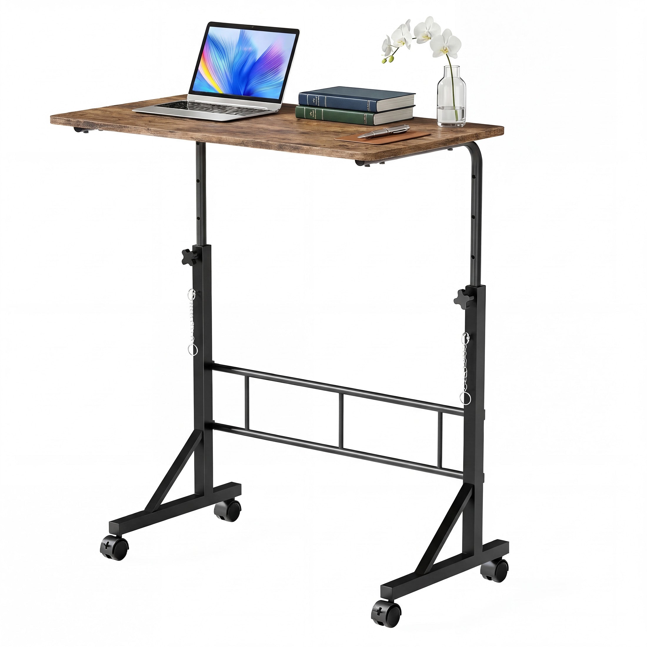 EDX Height Adjustable Standing Desk with Wheels, Single Desktop Mobile Standing Table, Rolling Computer Desk for Home Office Study Workspace, Treadmill Compatible