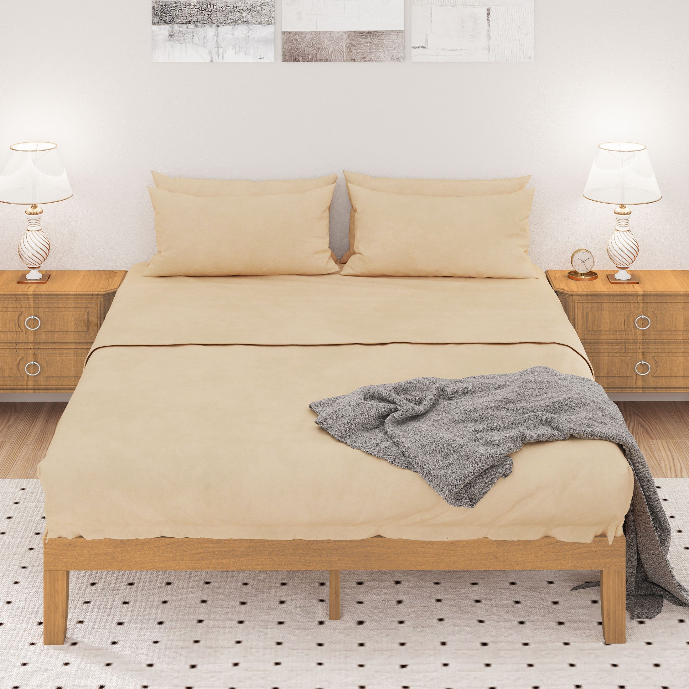 ZUNMOS 12 IN Solid Wood Bed Frame with Wood Slat Support, Sturdy, No Box Spring Needed