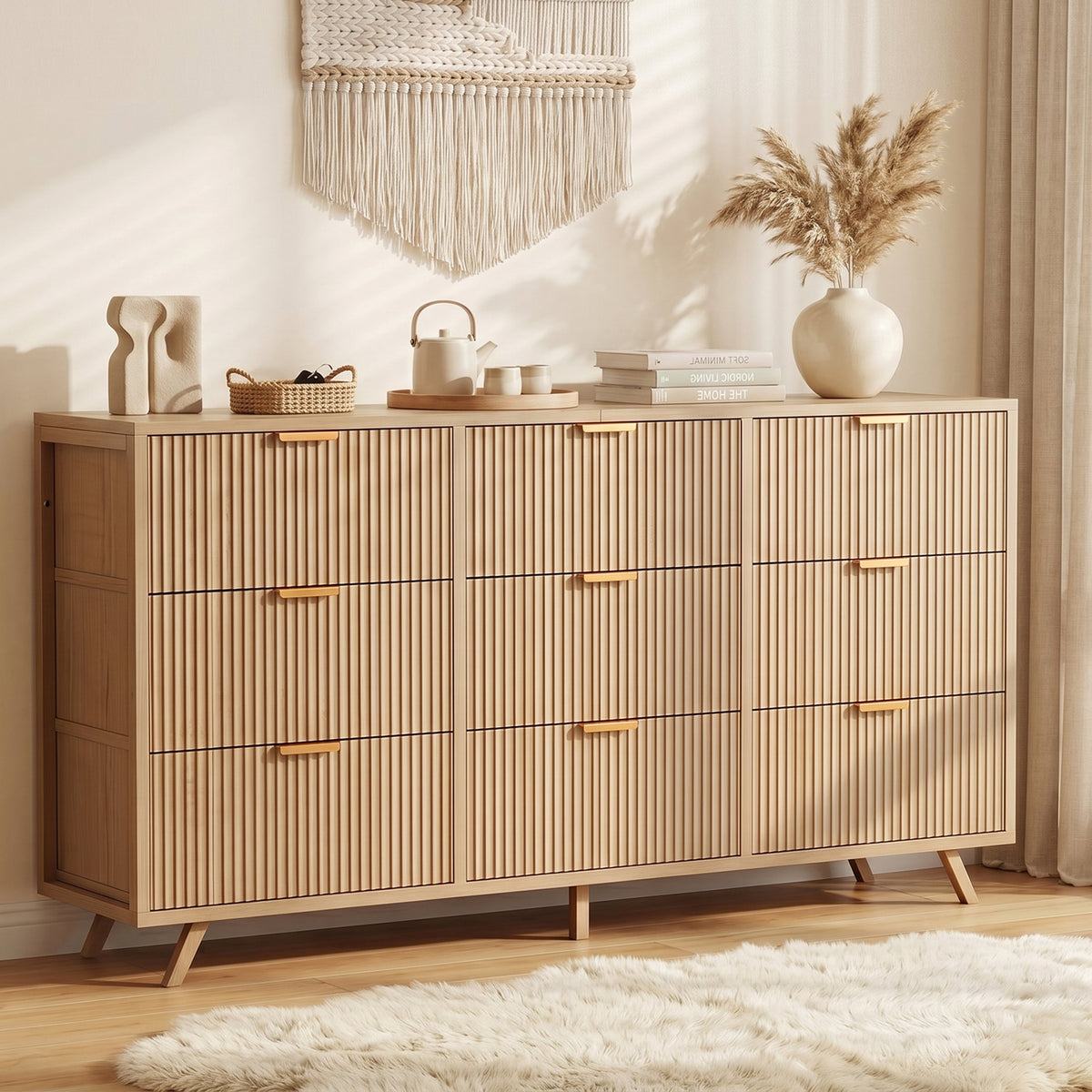 Gianna 9 Drawer Dresser for Bedroom, Fluted Wide Dresser for Closet, Living Room