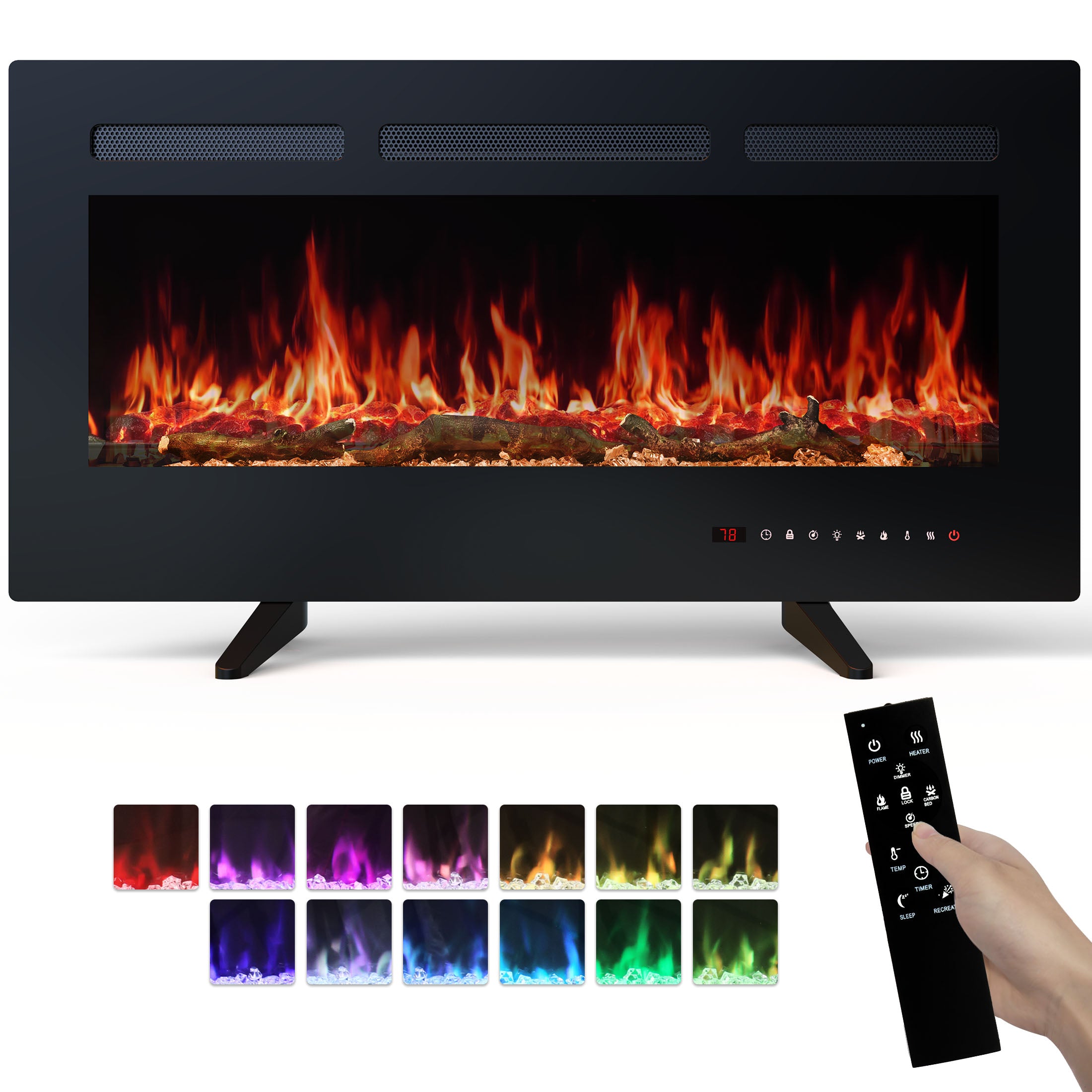 Electric Fireplace, 1500W/750W Wall Mount or Recessed Fireplace Insert and Freestanding, Electric Fireplace Heater with Remote Control,13 Adjustable Flame Color, 12H Timer, Touch Screen