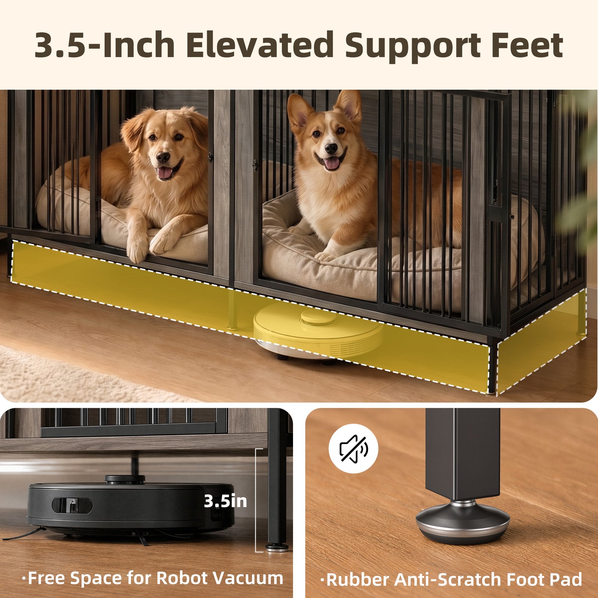 EDX Double Dog Crate Furniture for 2 Dogs,Heavy Duty Dog Kennel Furniture with Divider,Indoor Pet House End Table TV Stand with Extra Large Double Door