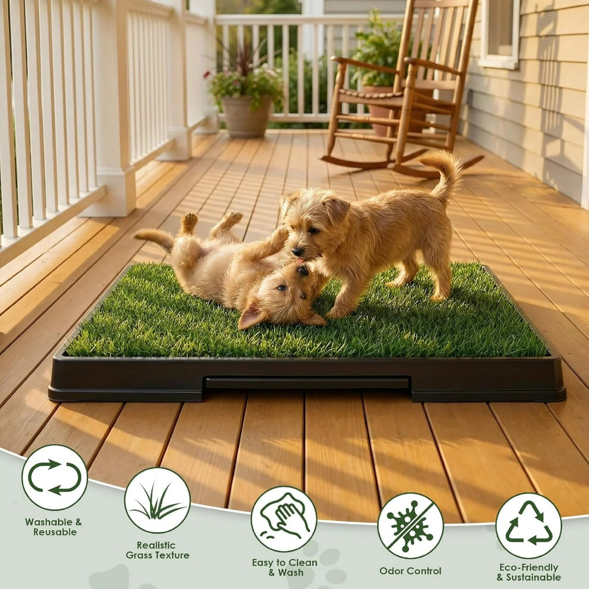edx Dog Grass Pad with Tray, 25" x 20" Artificial Turf Grass Potty, Reusable Puppy Pee Pads for Dogs, Portable, Easy Clean with Drainage Holes, For Indoor/Outdoor Potty Training Toilet, Green & Black