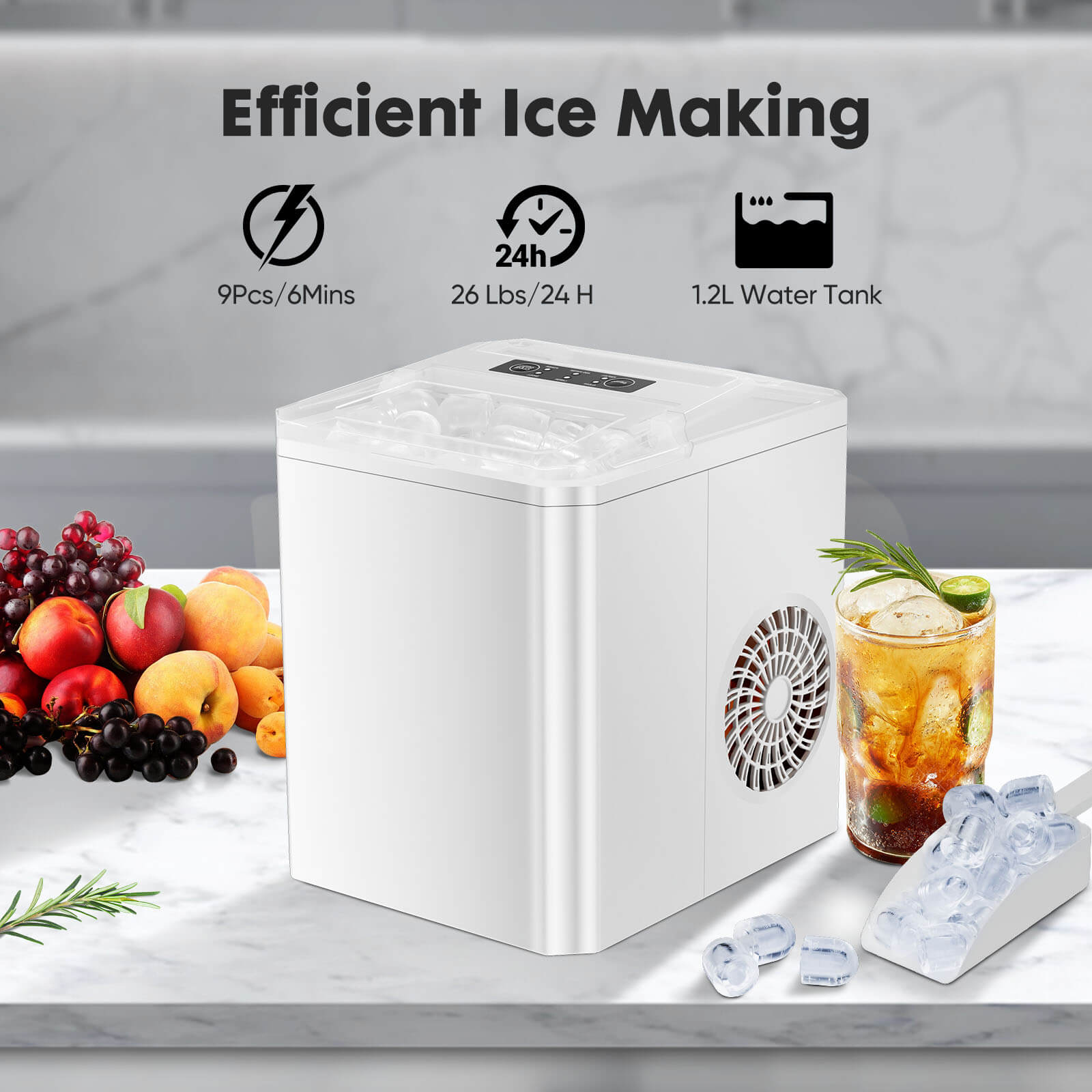 Mayoume Countertop Ice Maker, Portable Ice Machine Self-Cleaning, 9 Cubes in 6 Mins, for Home Party Office