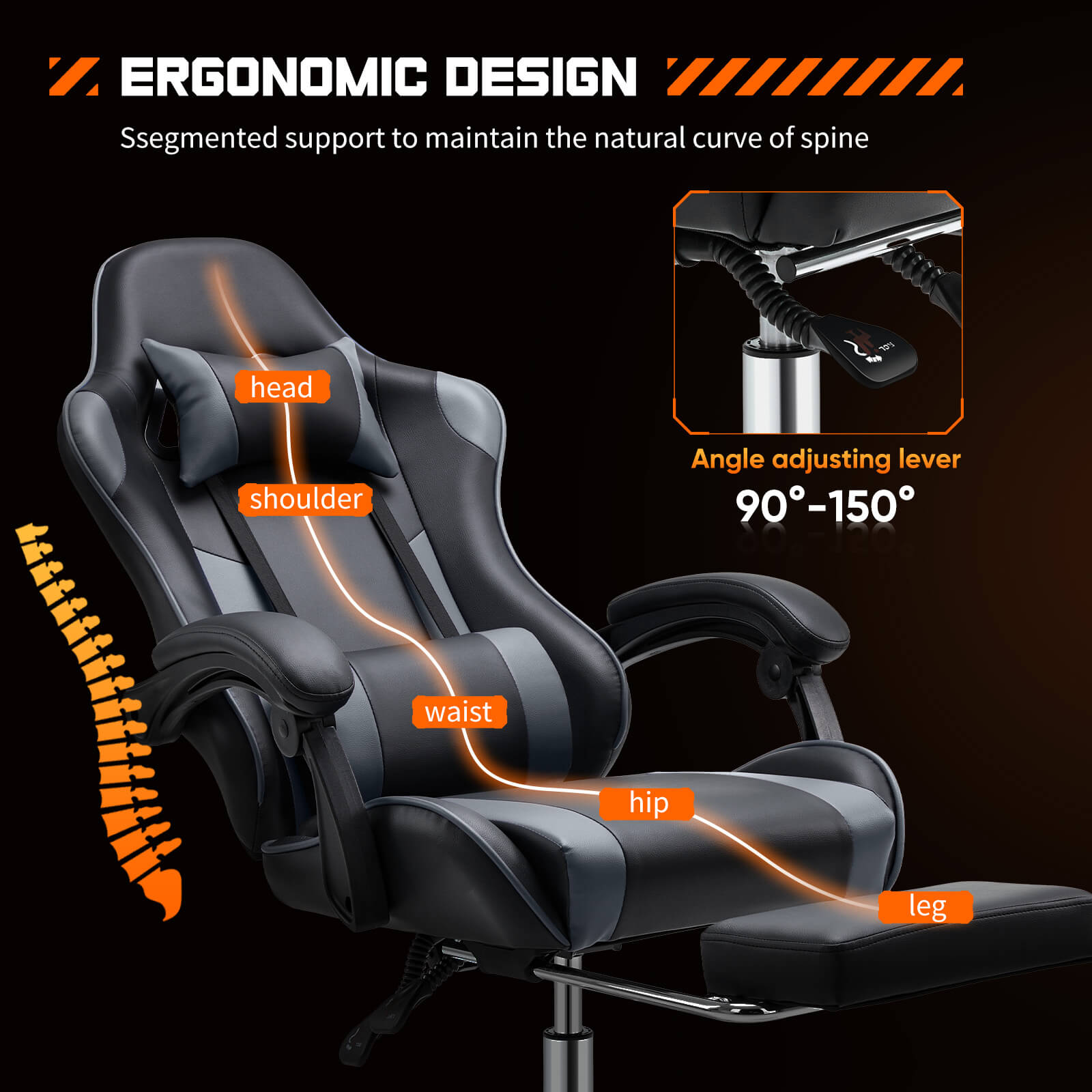 Mayoume Gaming Chair Ergonomic Office Chair With Foot Rest, Big And Tall Executive Desk Chair With Lumbar Support, Padded Arms, Computer Chair For Home Office, Bedroom