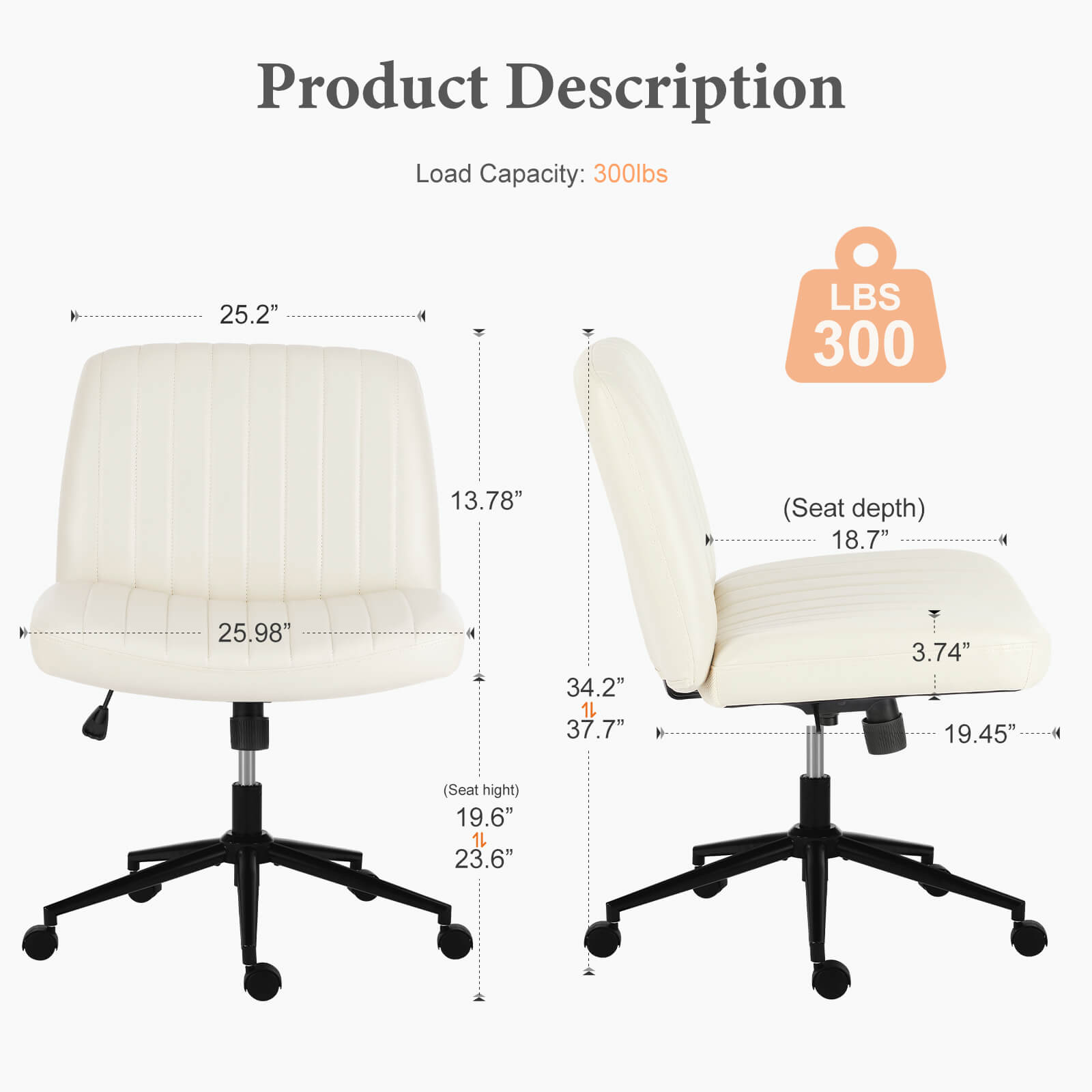 Cross-legged chair without armrests, with wheels, swivelling, height-adjustable vanity chair, office chair, can be used with fabric dresser