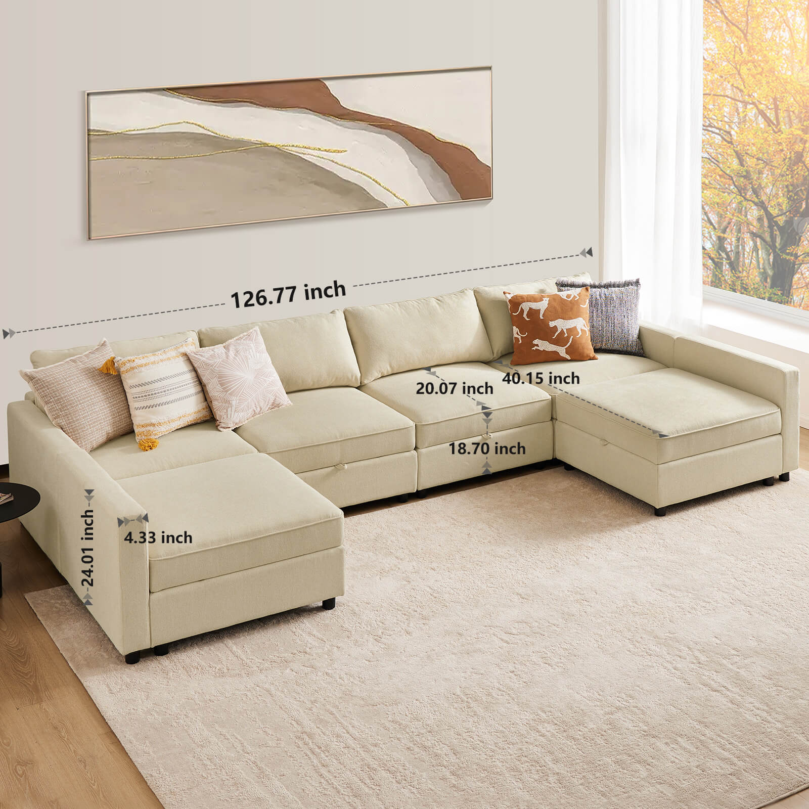 Convertible Sectional Sofa Couch-with Storage for Living Room, U-Shaped Modern Modular Sofa Sleeper with Reversible Chaise