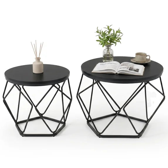 ZUNMOS 20-Inch Round Side Table, 2-Pack - Small Accent End Tables for Living Room, Bedroom, Dorm - Set of 3 Round Nesting Tables