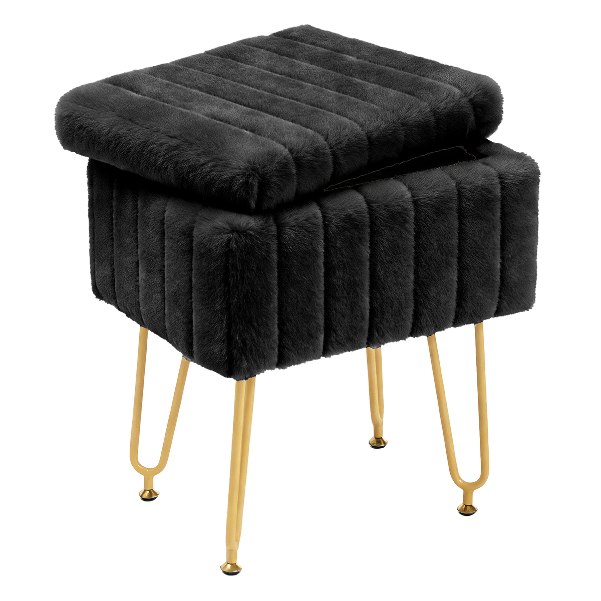 Gianna Ottoman Vanity Stool Chair, with Storage Function, Modern Style Wooden Board Seat, Equipped with 4 Metal Legs and Non-Slip Feet, Suitable for Living Room and Bedroom