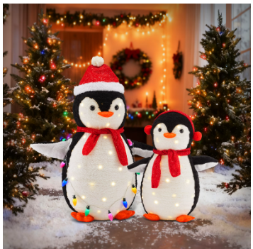 Gianna Lighted Penguin Family 2-Piece Set, Collapsible Christmas Decor with 150 LED Lights, Indoor Outdoor Ornament for Yard, Lawn, Patio