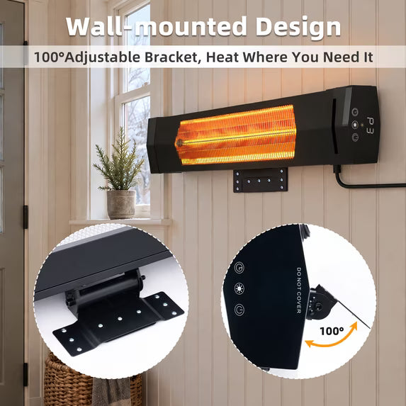EDX Wall Mounted Infrared Space Heater, 1500W Adjustable Angle Heater with Remote & Timer for Indoor Outdoor Use, Black