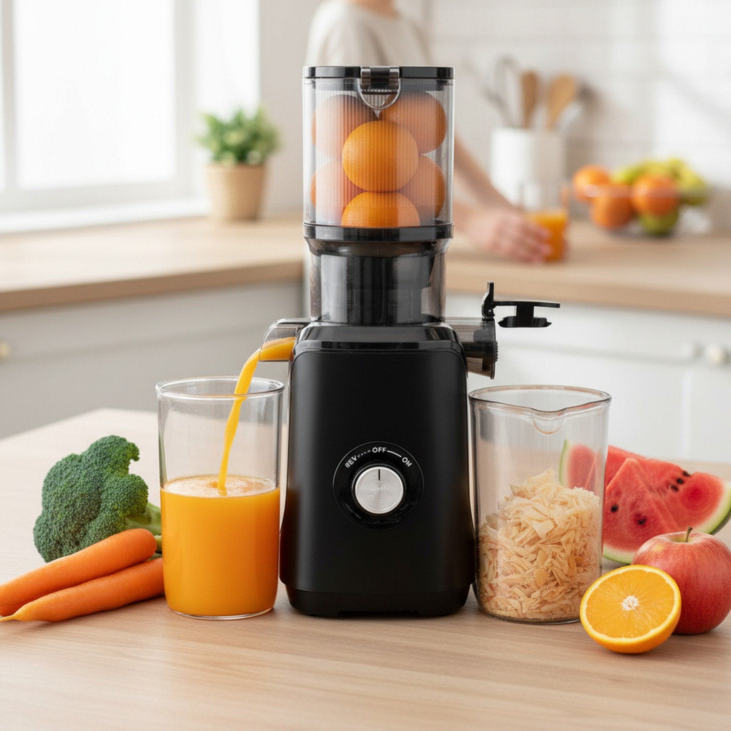 edx Cold Press Juicer, 4.25" Wide Feed Chute, 200W Slow Grinding Juicer, Accommodates Whole Fruits and Vegetables, High Juice Yield