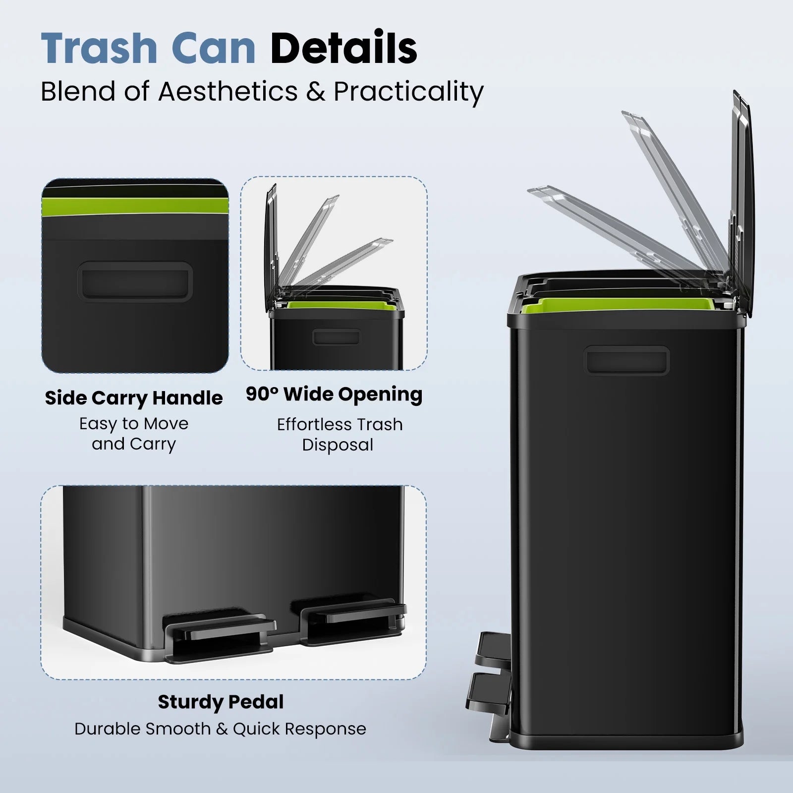 EDX 2 x 8.3 Gallon Dual Garbage Recycle Trash Can with Lid, Inner Buckets for Kitchen, Stainless Steel