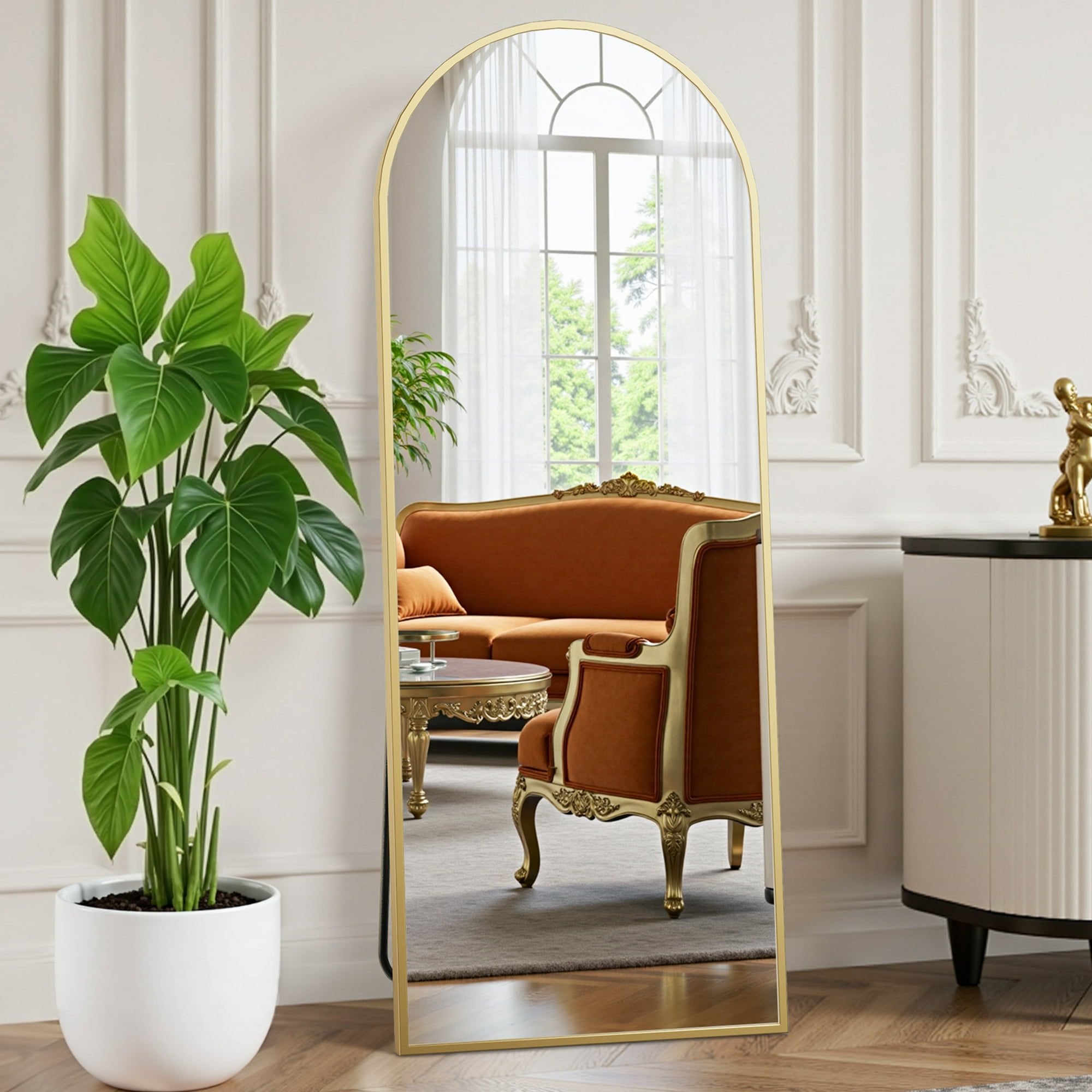 EDX Arched Full Length Mirror 65"x24" Full Body Mirror Rectangle Free Standing Wall Mounted Leaning Hanging Floor Mirrors, Gold