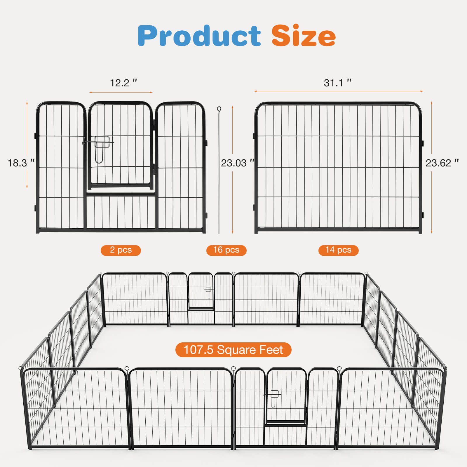 Dog Playpen - Collapsible Portable Pet Pen, High Metal Sport Puppy Pen with Gate for Garden, Patio, RV Camping