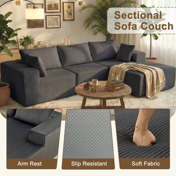 edx Convertible Sectional Couches Comfy Fluffy 4 Seat Memory Foam Sectional Sofa Upholstered Couches for Living Room Bedroom,No Assembly Required